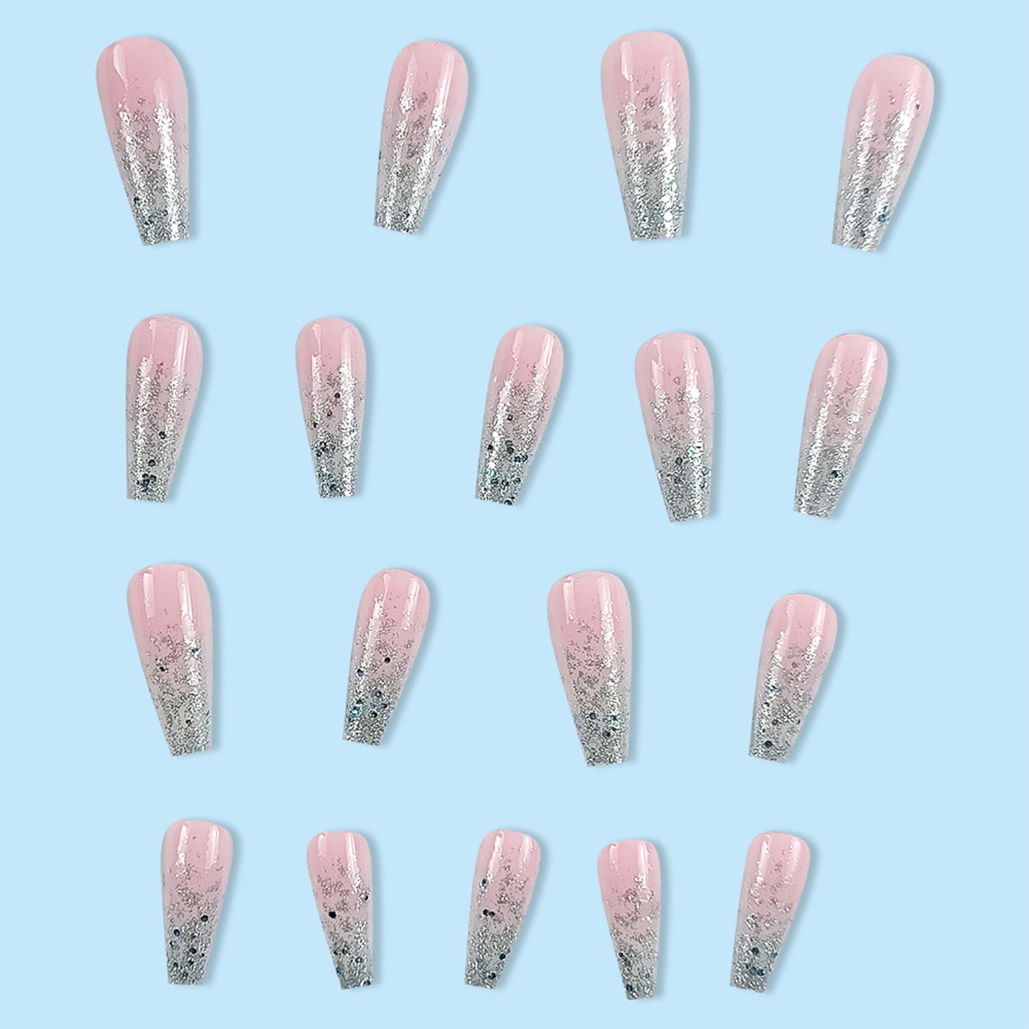 Glitter Press on Nails Coffin Long Pink False Nails With Designs Full Cover Reusable Acrylic Ballerina Artificial Glue on Nails for Women 24Pcs - Image 4