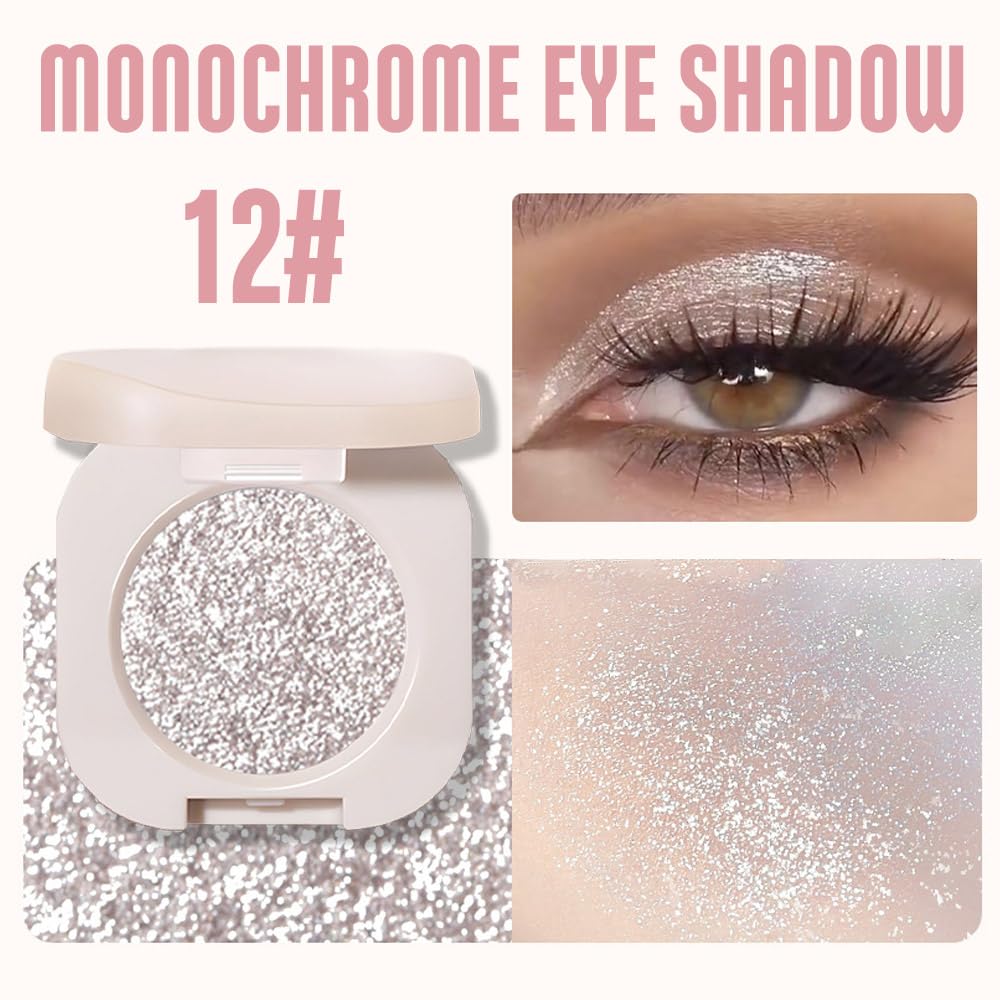 Glitter Shimmer Sparkle Eyeshadow Palette Makeup for Old Women, Silver Glitter Shimmer Metallic Holographic Multichrome Cream Iridescent Single Monochrome Eye Shadow Makeup, 12 - Image 3