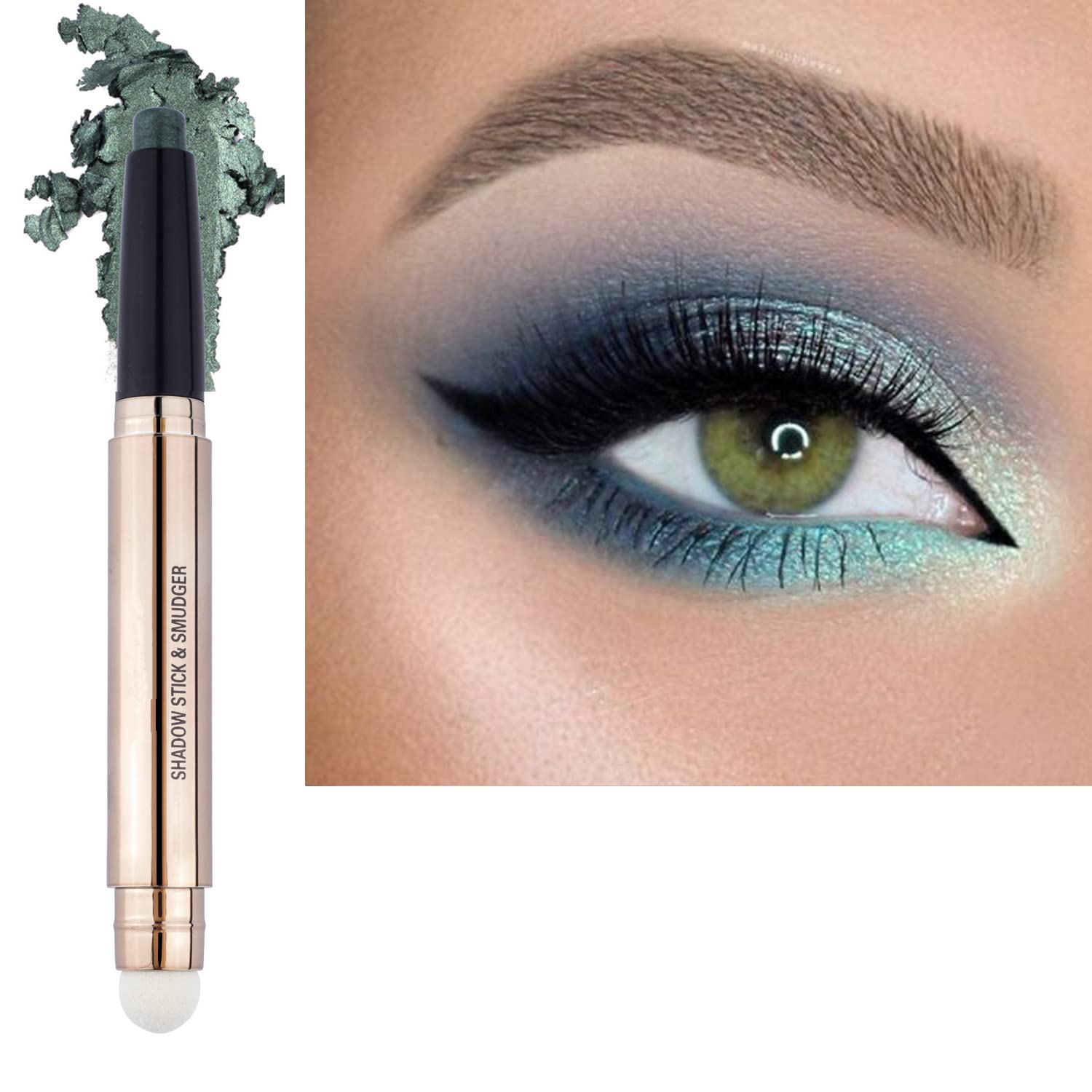 Green Eyeshadow stick Makeup Brush,Glitte Primer Palette Smooth Cream Shimmer Pencil Long Lasting Waterproof Eye Shadow Highlighter Hypoallergenic Multi-Dimensional eyes Look