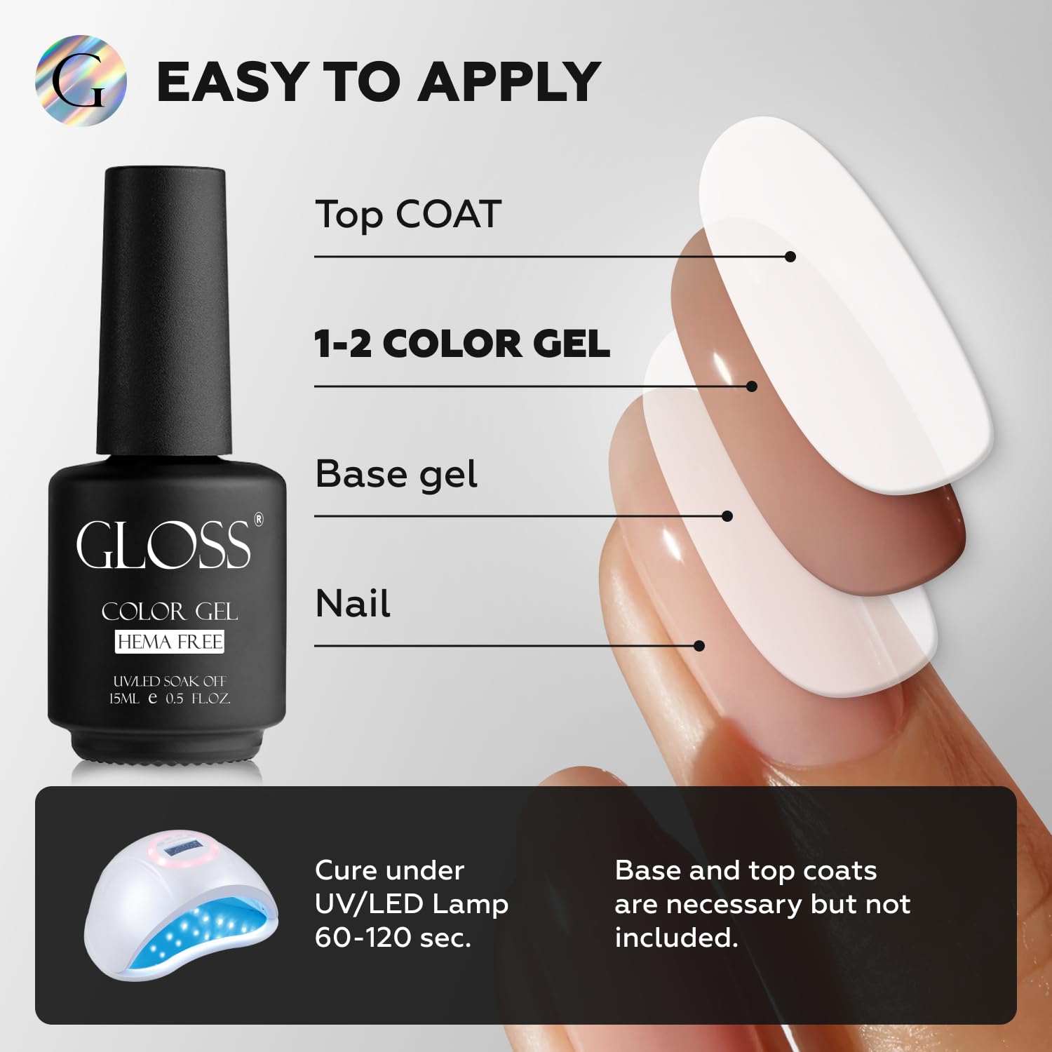 GLOSS Gel Nail Polish | Black Sparkle 15 ml 1 pcs - HEMA Free Nail Polish, Black Soak Off UV LED Gel Varnish, Gel Manicure Nail Art Design for Home & Salon Use, Perfect Holiday Gifts for Women & Girls - Image 7