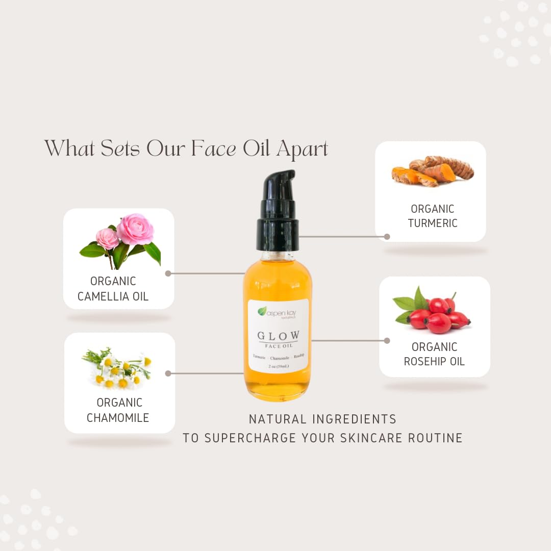 Glow - Turmeric & Rosehip Face Oil, Natural & Organic Face Moisturizer with Turmeric and Chamomile - Facial Serum - 2 oz - Image 3
