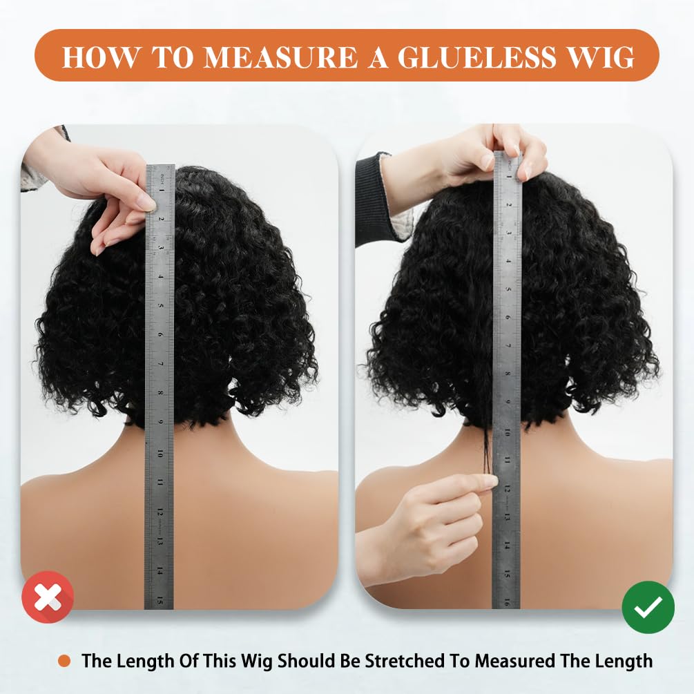 Glueless Wigs Human Hair Pre Plucked Pre Cut, Short Curly Deep Wave Lace Front Wigs Human Hair, 180% Density Wear and Go Glueless Bob Wig Human Hair for Women 8 Inch Natural Black - Image 5