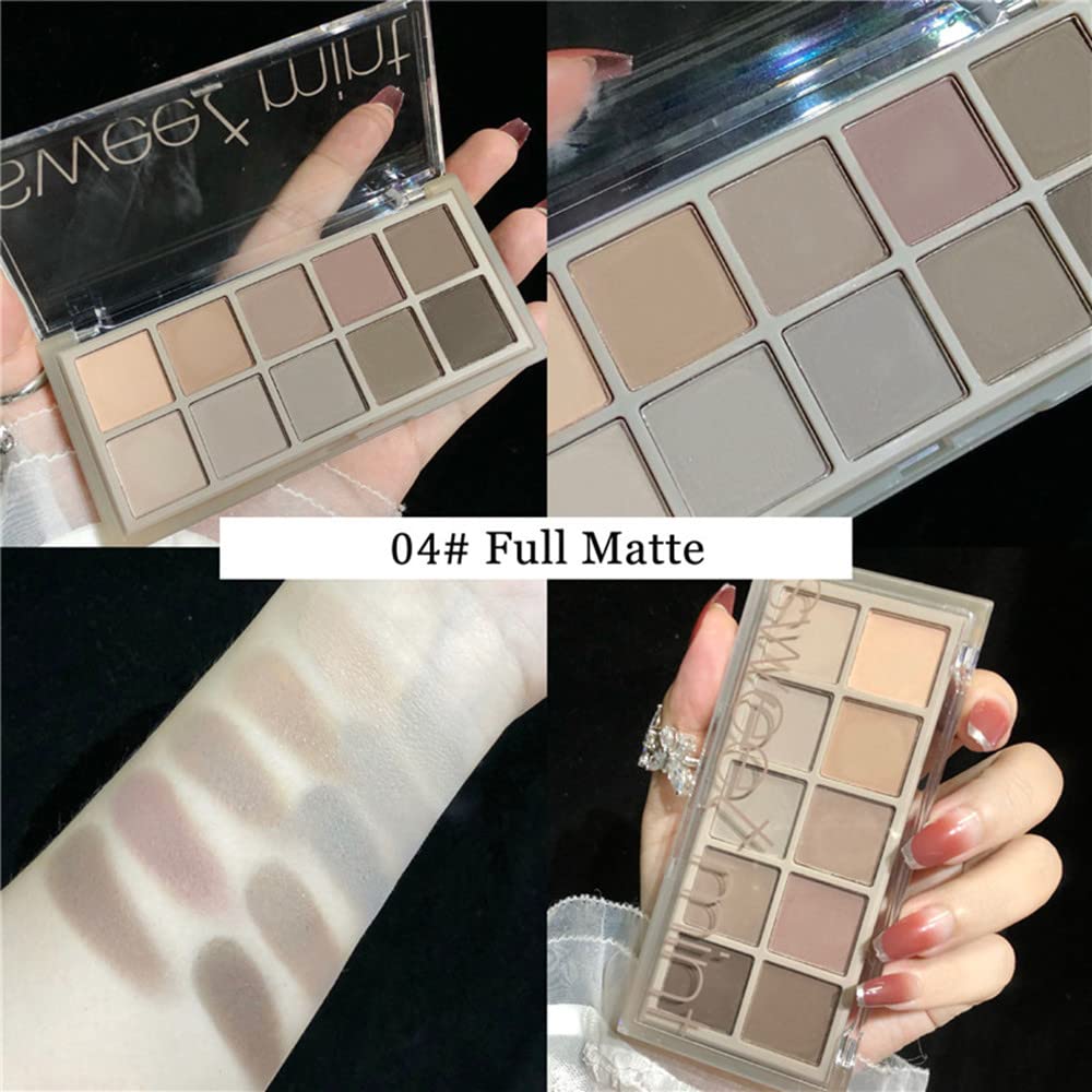 Go Ho 10 Colors Eyeshadow Palette,All Matte Eyeshadow Palette for Older Women,Highly Pigmented Blendable Shades,Neutral Eye Shadow Palette Makeup,Waterproof Cool-tone Grey Brown Eyeshadow,04 - Image 5