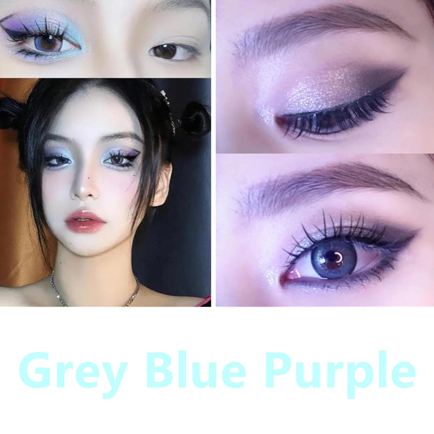 Go Ho 9 Colors Light Blue Grey Black Silver Powder Eyeshadow Palette,Matte&Shimmer&Glitter Eyeshadow Makeup Palette,Waterproof Daily Shades Eye Shadow Make up,14 - Image 6
