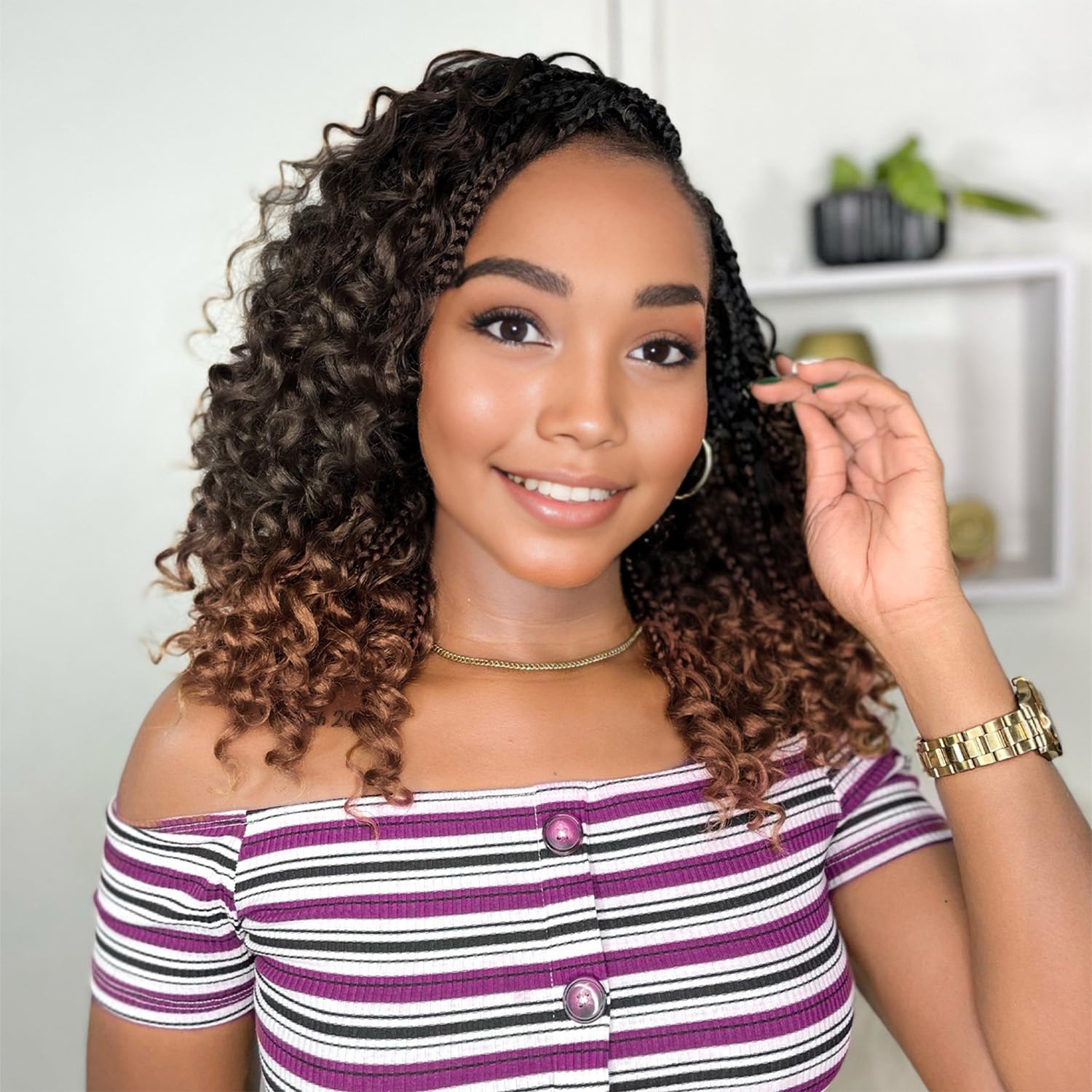 Goddess Box Braids Crochet Hair 10 Inch Boho Crochet Box-Braids With Curly Ends, 9 Packs Bohomian BoxBraids CrochetHair For Black Women Pre Looped Boxes Braid Crochet-Hair (10Inch 9 Packs,T30)