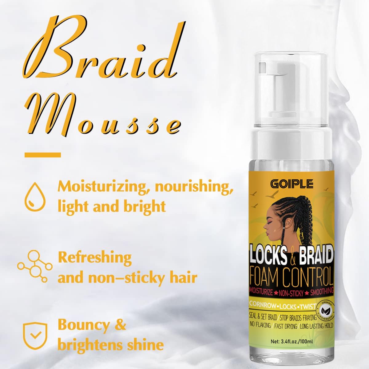 Goiple Braiding Mousse and Oil Styling Set for Twists, Locs, 3.4 fl oz + 1 fl oz - Image 3