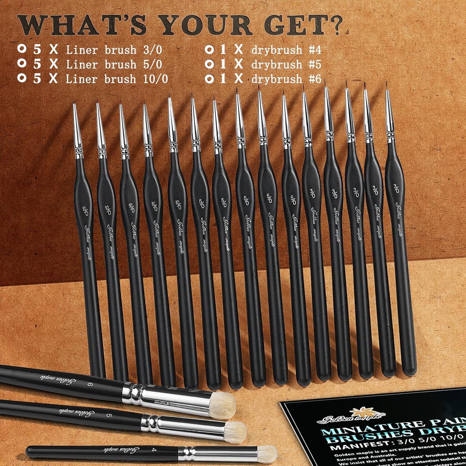 Golden Maple Model Paint Brushes Dry Brush - 18PC Large Dry Brush Set with Miniature Detail Paint Brush Set 3/0 5/0 10/0 for Effortless Miniature Painting, Model - Image 7