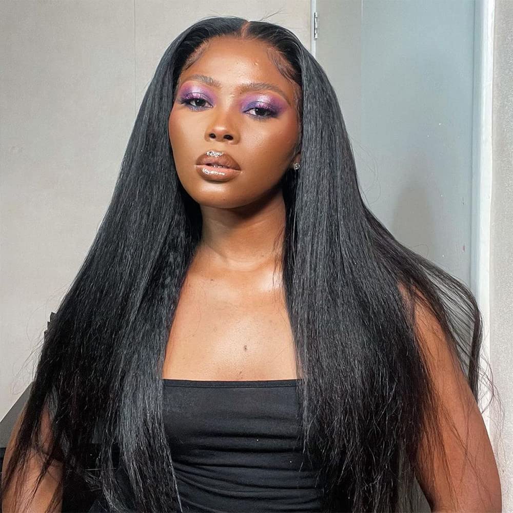 GOLFMAX Kinky Straight Lace Front Wigs Human Hair Pre Plucked With Baby Hair 180% Density Yaki Straight 13x4 Transparent HD Glueless Lace Wig Human Hair Wigs For Black Women 24 Inch - Image 8
