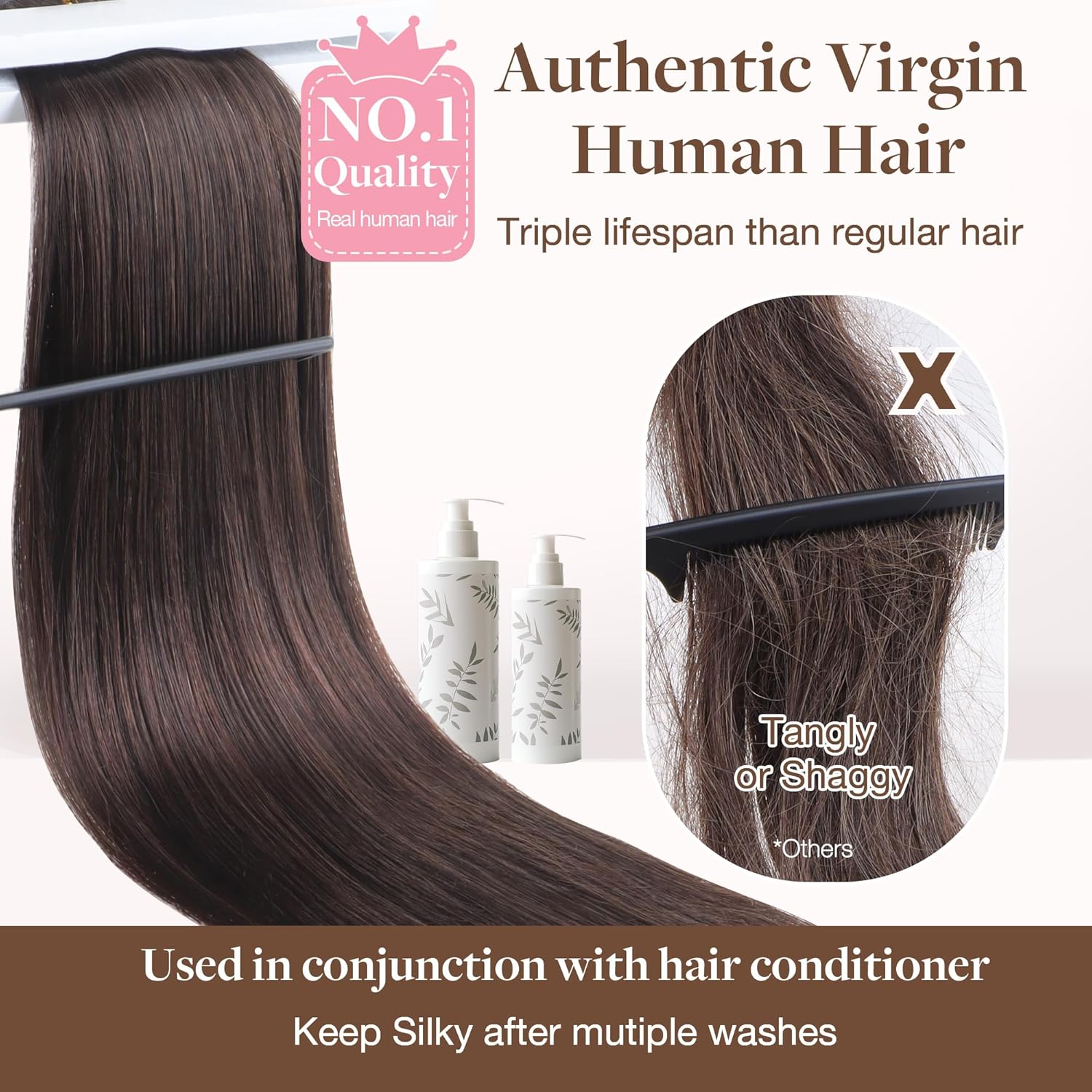 GOO GOO Genius Human Hair Extensions, Sew In Remy Weft, 1B Natural Black 16inch 100g, Hand Tied - Image 2