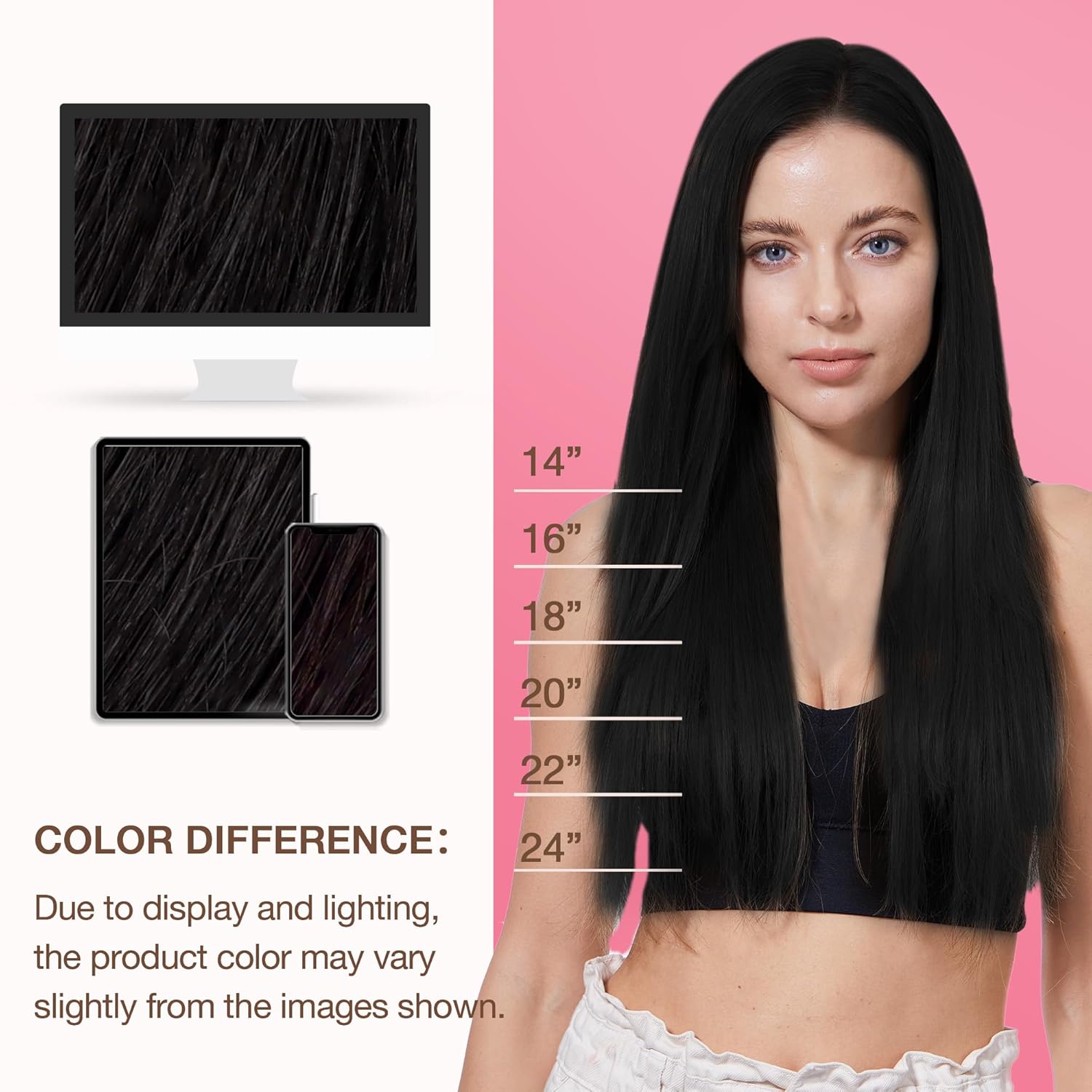 GOO GOO Genius Human Hair Extensions, Sew In Remy Weft, 1B Natural Black 16inch 100g, Hand Tied - Image 8
