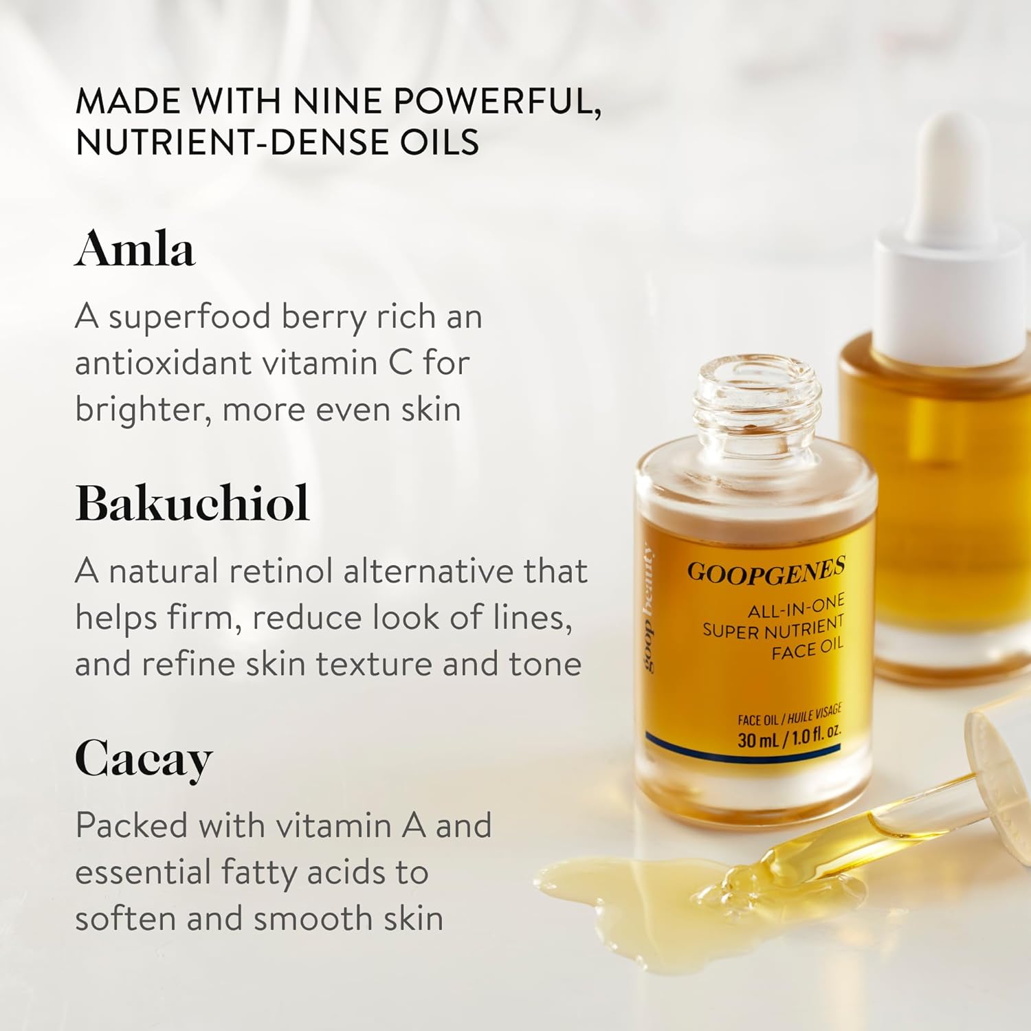 goop Beauty Nutrient Face Oil | Anti Aging Moisturizer for Smooth Skin Texture & Wrinkles | Bakuchiol, Cacay, & Organic Amla | 1 fl oz - Image 3