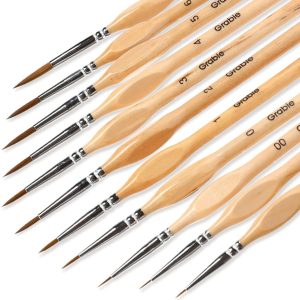 Grabie® Paint Brush Set, 11 Pcs Miniature Brushes for Fine Detailing & Art Painting - Acrylic, Watercolor, Oil, Models and Gouache