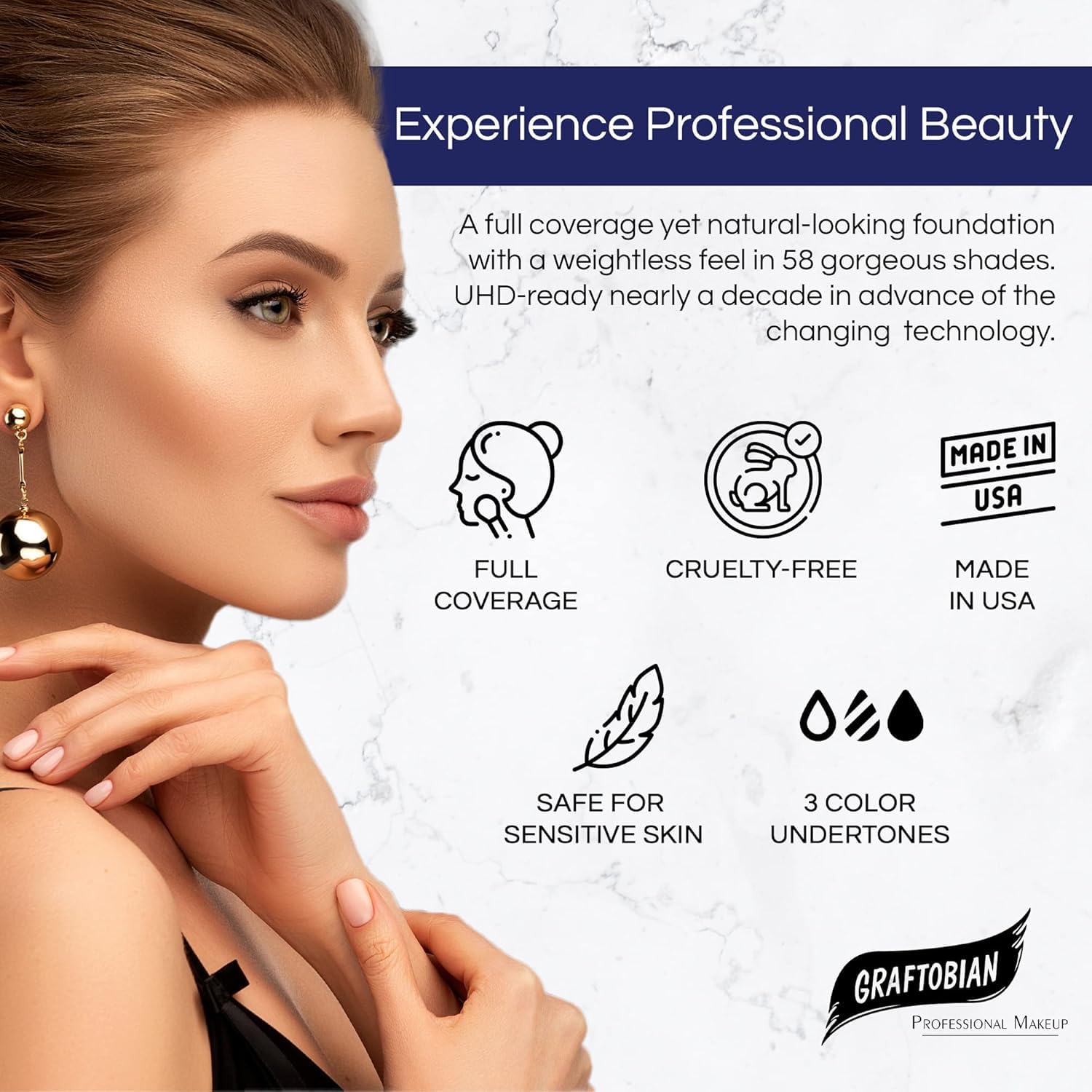 Graftobian HD Glamour Crème Foundation 1/2oz, Weightless Full Coverage Makeup, 65 Inclusive Shades, For All Skin Types, Natural or Full-Glam Looks, For Professionals and Beginners (Desert Bloom) - Image 5