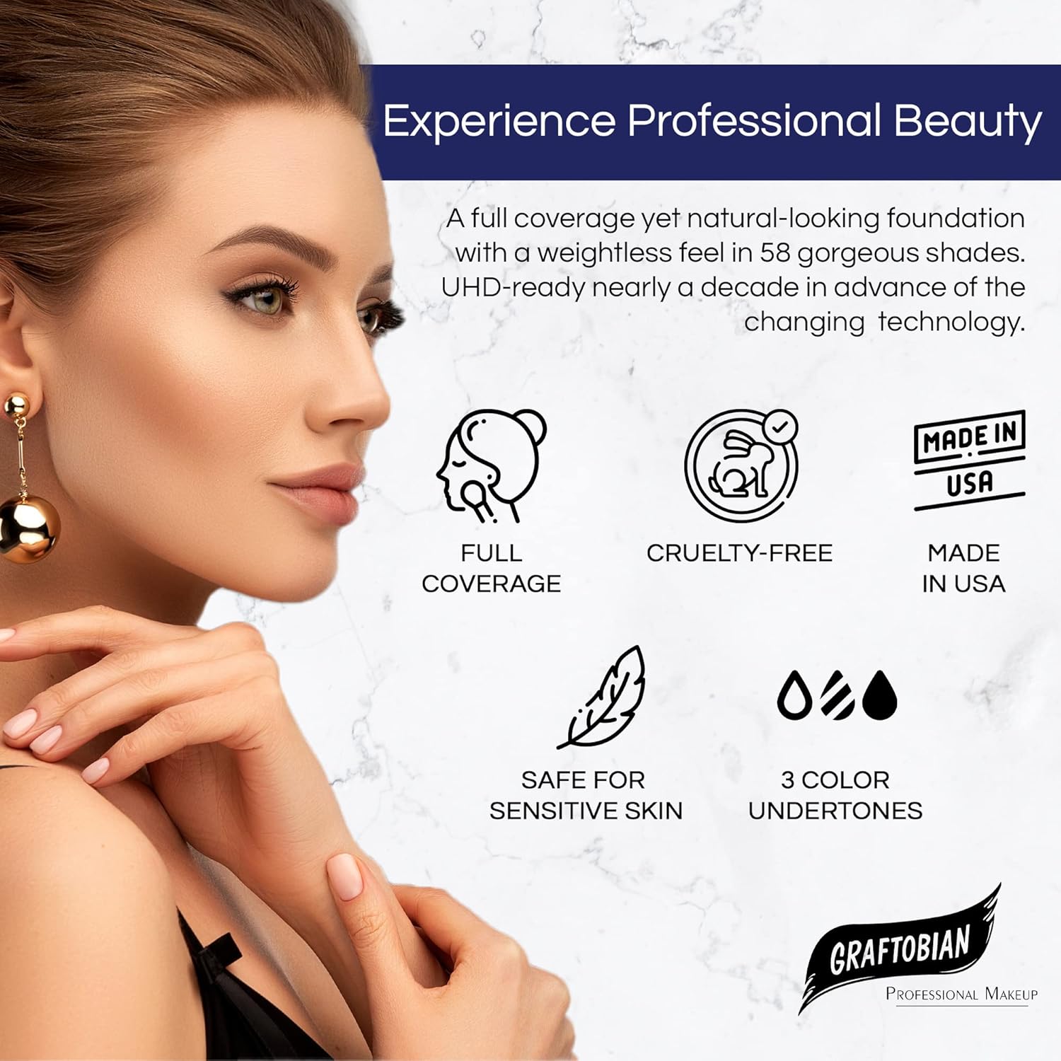 Graftobian HD Glamour Crème Foundation 1/2oz, Weightless Full Coverage Makeup, 65 Inclusive Shades, For All Skin Types, Natural or Full-Glam Looks, For Professionals and Beginners, Golden Sunset - Image 5
