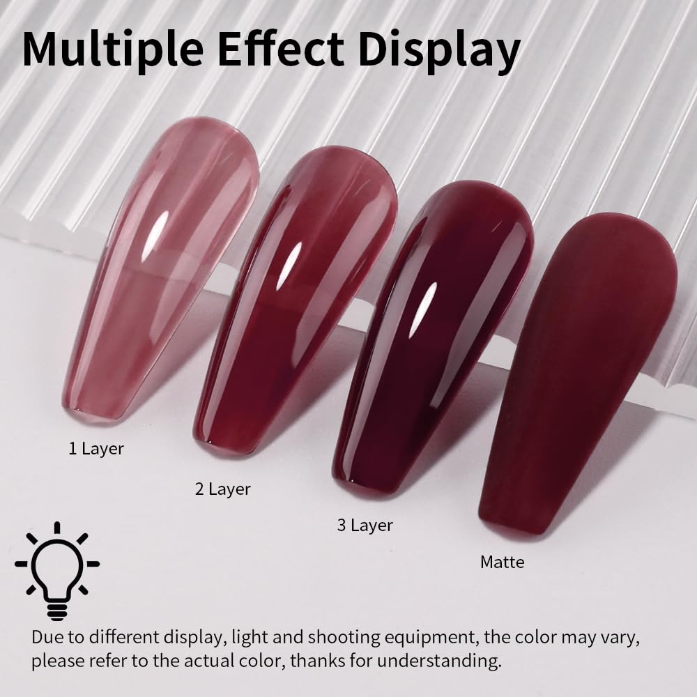 Grape Red Gel Nail Polish 16ML Jelly Red Brown Color UV/LED Soak Off Neutral Gel Polish for Winter Spring 1Pcs - Image 4
