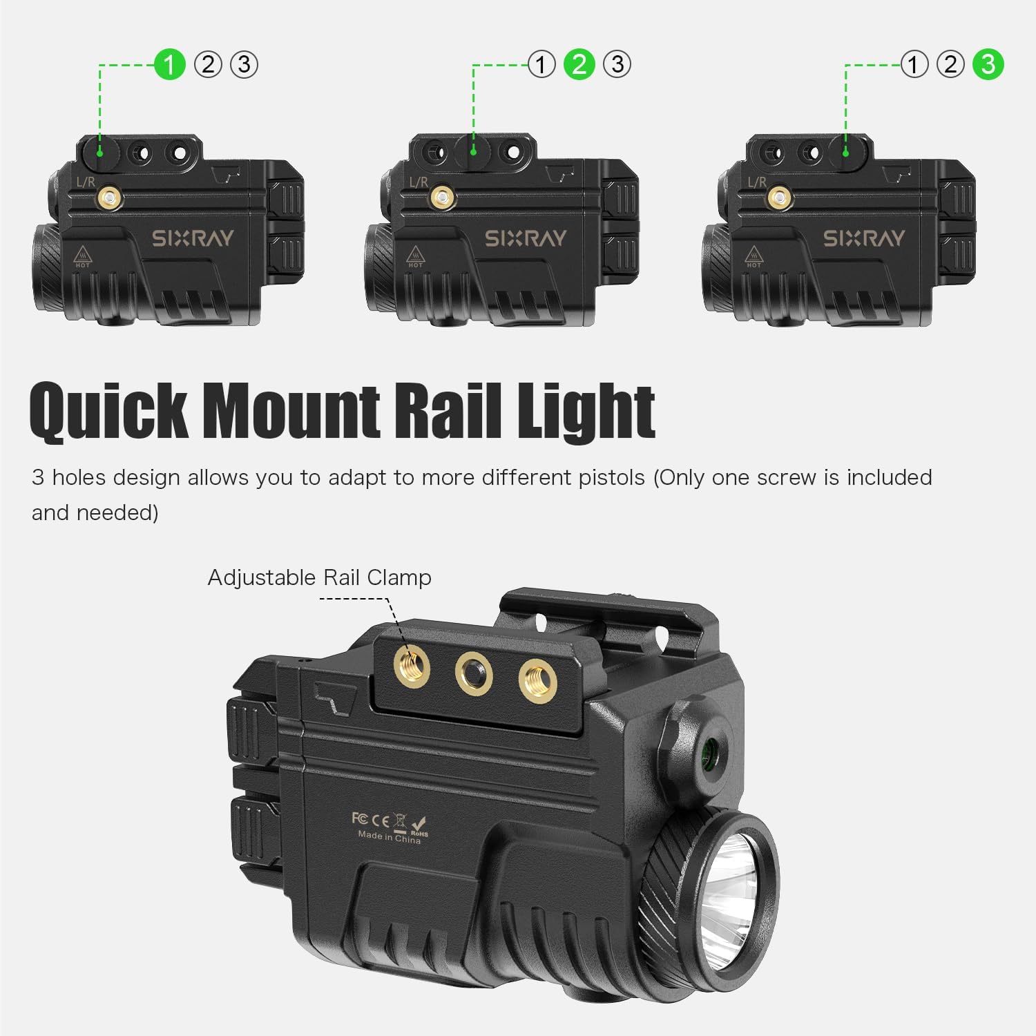 Green Beam and Flashlight for Pistol, Rechargeable Pistol Light Laser Combo Rail Mounted Green Beam Laser Class II - Image 4