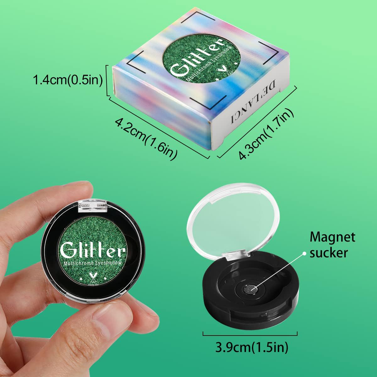Green Eyeshadow Shimmery, Highly Pigmented Metallic Eye Glitter, Long Lasting Forest Green Sparkly Duo Chrome Eyeshadow Palette, Smooth Chameleon Glitter Eye Shadow for St Patrick’s Day, Talc Free#4D - Image 5