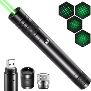 Green Laser Pointer High Power Rechargeable Lazer Pointer, Laser Pen with Long Range Adjustable Focus with Star Cap, Laser Pointer Pen Suitable for Outdoor, Astronomy, Cats Dogs (Green)