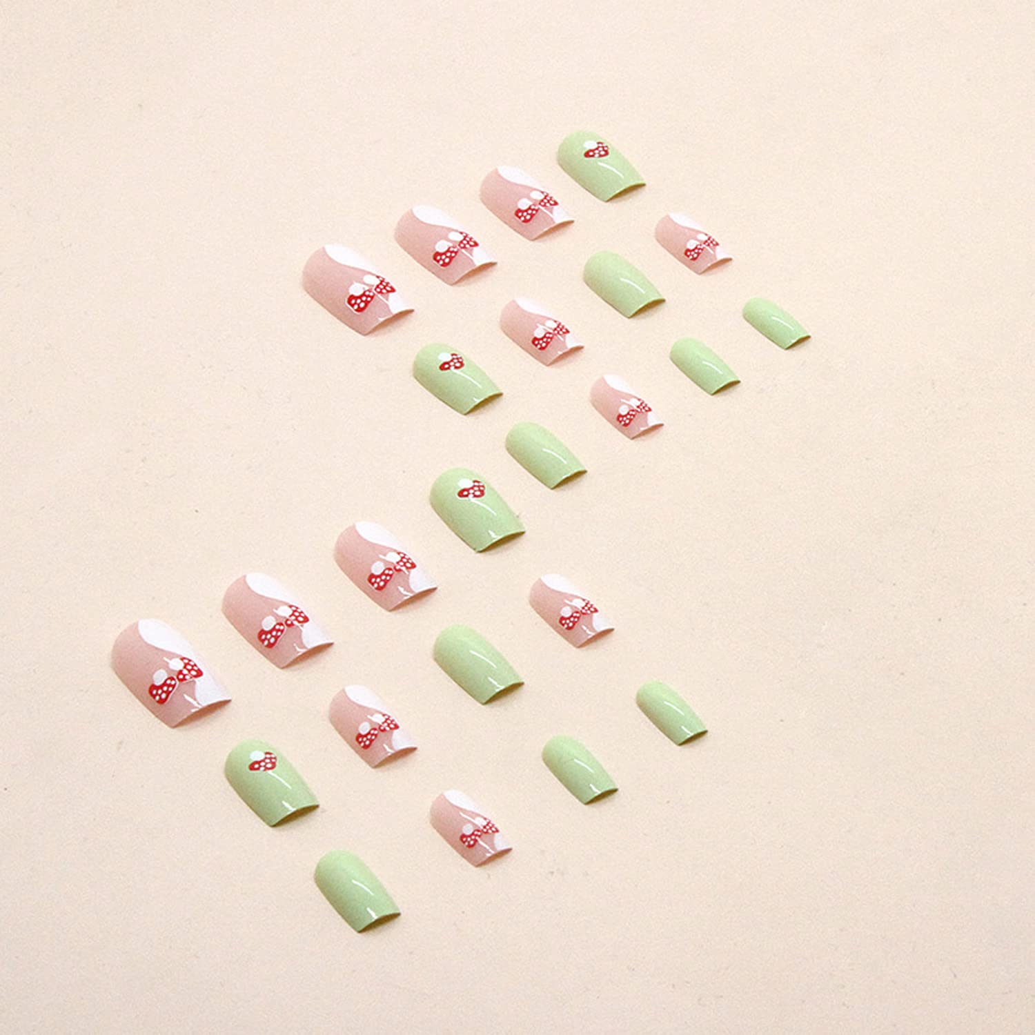 Medium Green Coffin Nails White Swirl Mushroom Design 24 Pc Set - Image 3