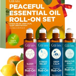 Gya Labs Peaceful Roll on Essential Oils Set - 100% Pure Natural Relaxing Gift for Women & Men - Blend for Calming, Refreshing, Stress Comfort, Aromatherapy Essential Oil Gift Set (0.34 Fl Oz Each)