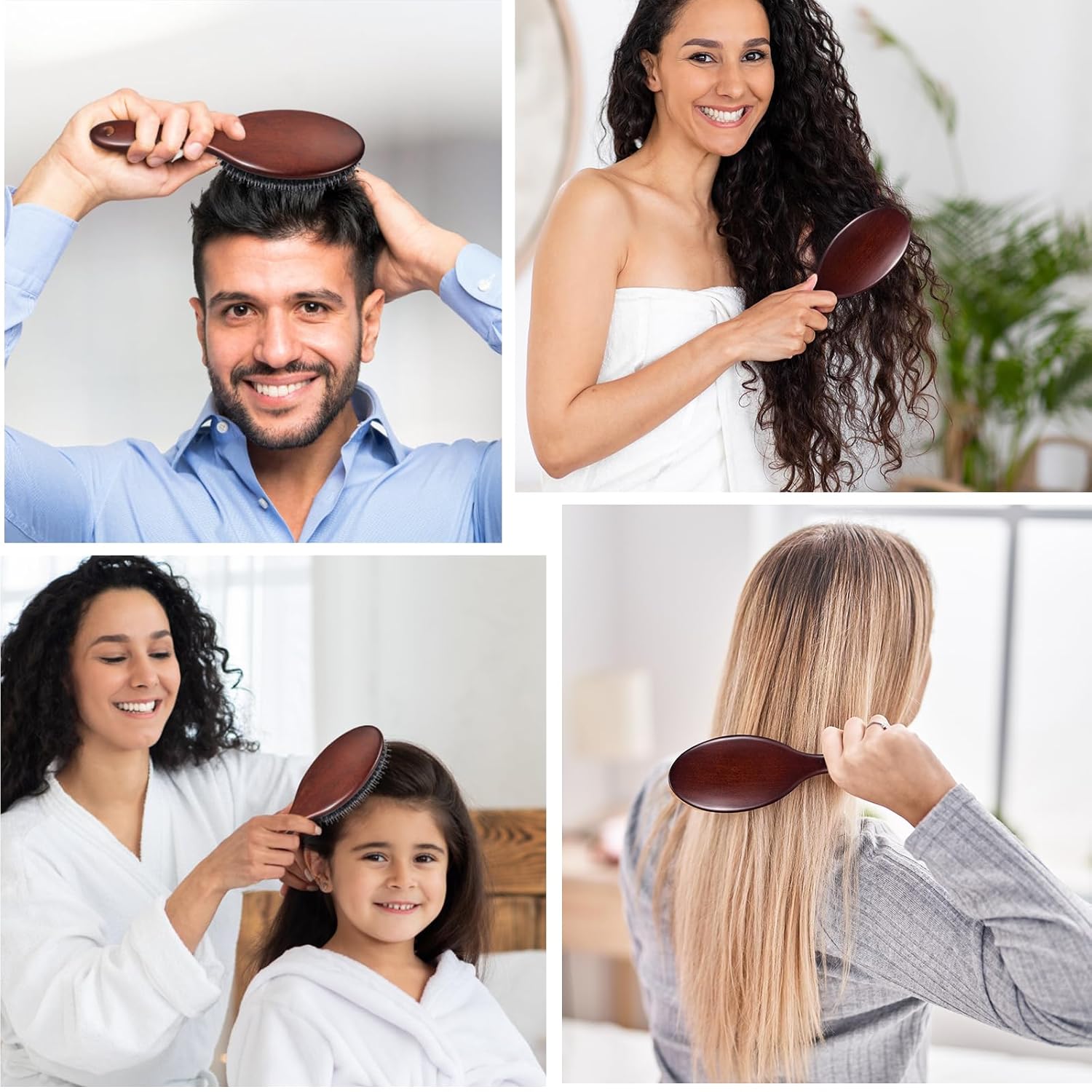Hair Brush, Boar Bristles Hair Brush for Women Men Kids, Boar & Nylon Bristle Brushes for Smoothing Massaging Scalp Detangling Wet/Dry Hair, Reduce Frizz Dry Restore Natural Shine - Image 6