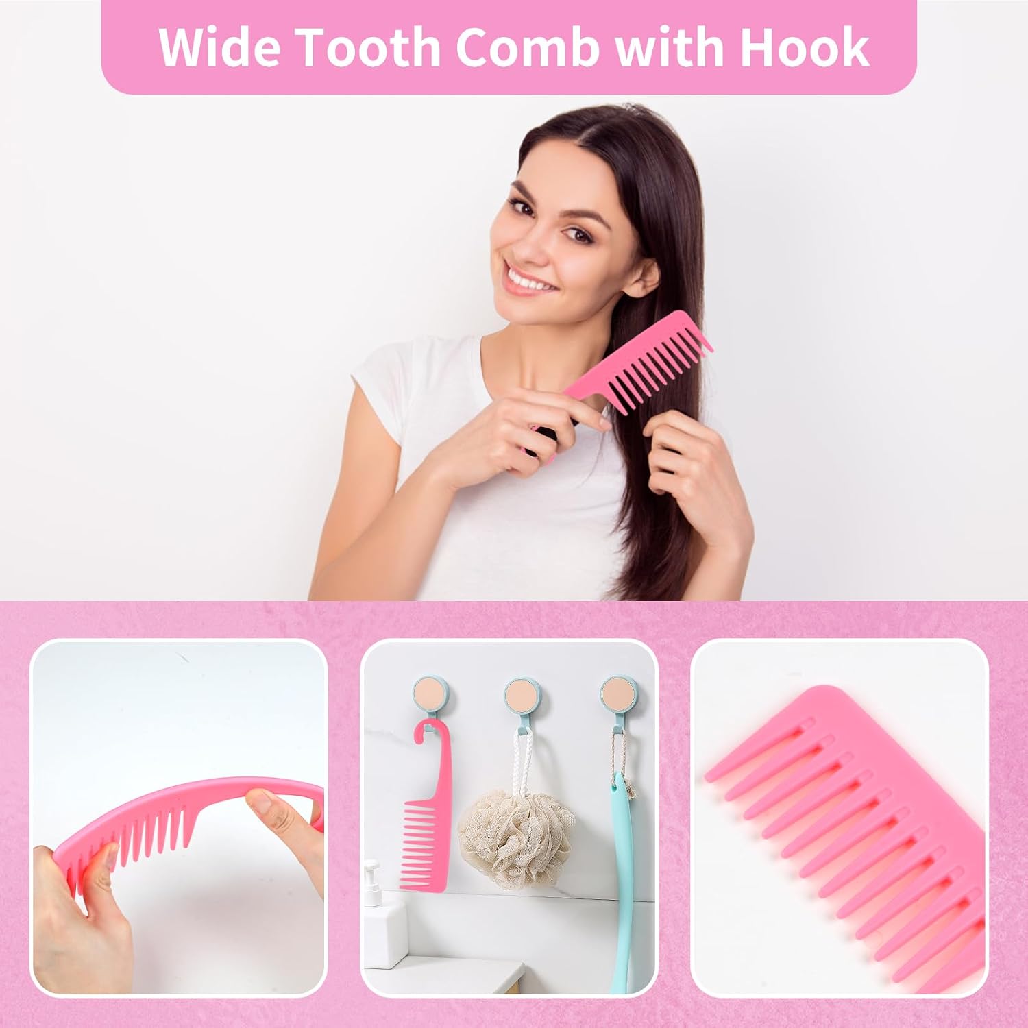 Hair Brush Set, 12 pcs Detangler Brush with Hair Spray Bottle, Scalp Massager for Wet Dry Curly Hair, Bristle Hair Brush Hair Comb for Women Girl (Pink, Purple) - Image 6