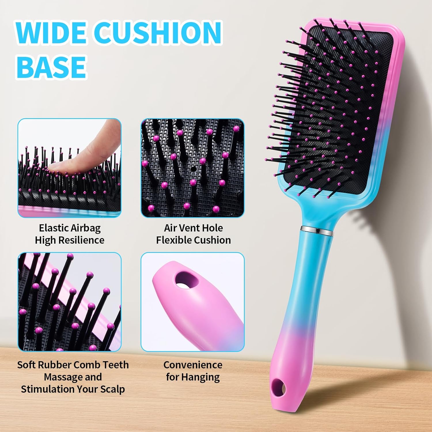 Hair Brush Set Anti Static Massage Oval Comb Paddle Brush for Women, 4pcs Hair Brush Detangling Brush and Hair Comb Set for Men and Women, No More Tangle Hairbrush for Curly Natural Hair - Image 2