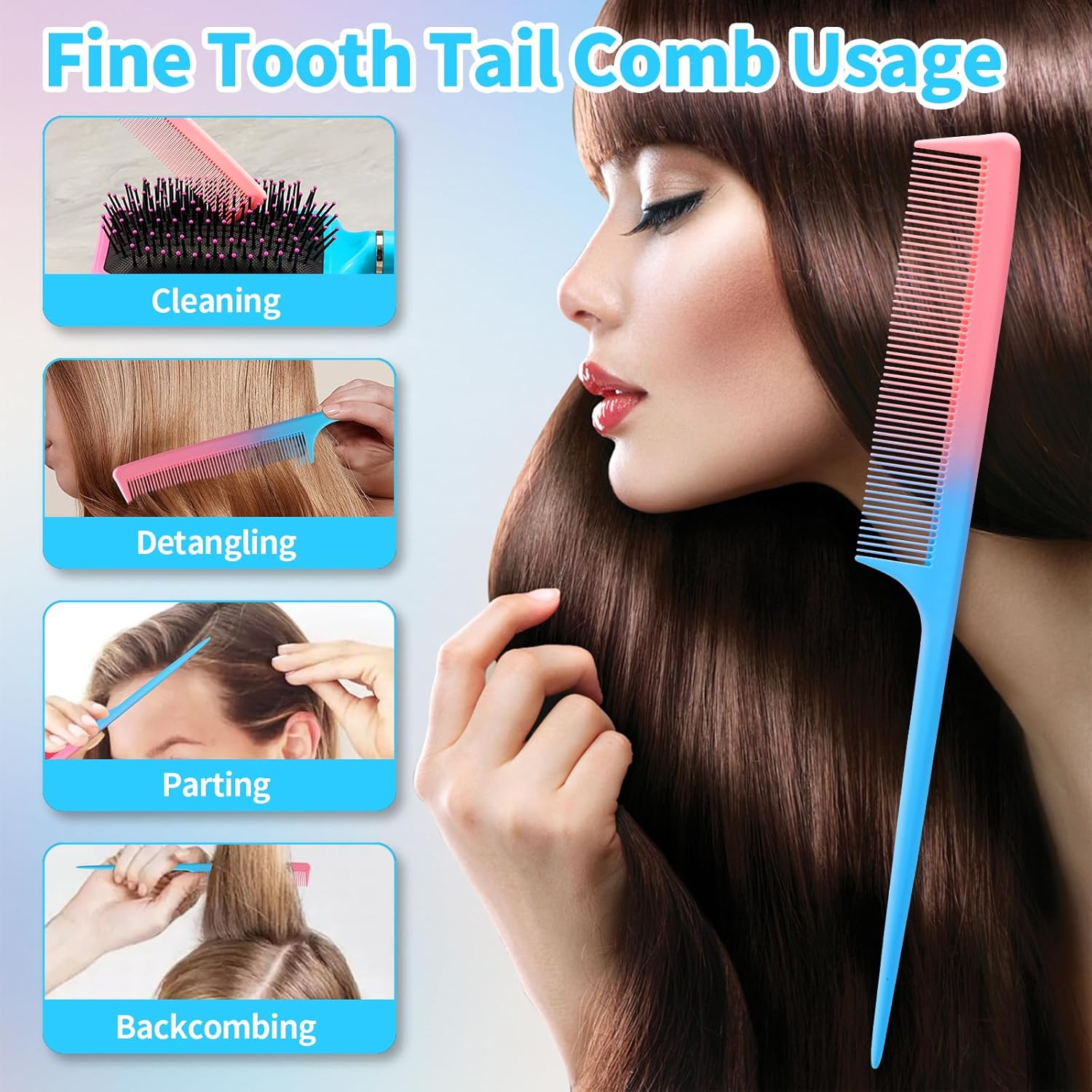 Hair Brush Set Anti Static Massage Oval Comb Paddle Brush for Women, 4pcs Hair Brush Detangling Brush and Hair Comb Set for Men and Women, No More Tangle Hairbrush for Curly Natural Hair - Image 5