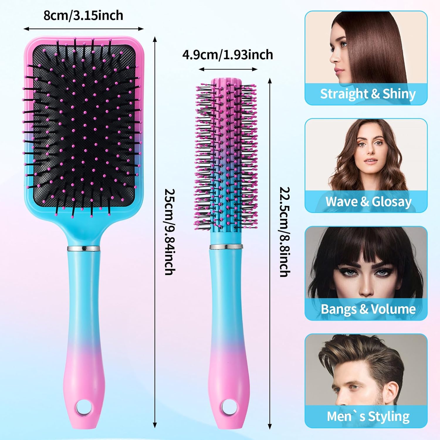 Hair Brush Set Anti Static Massage Oval Comb Paddle Brush for Women, 4pcs Hair Brush Detangling Brush and Hair Comb Set for Men and Women, No More Tangle Hairbrush for Curly Natural Hair - Image 4