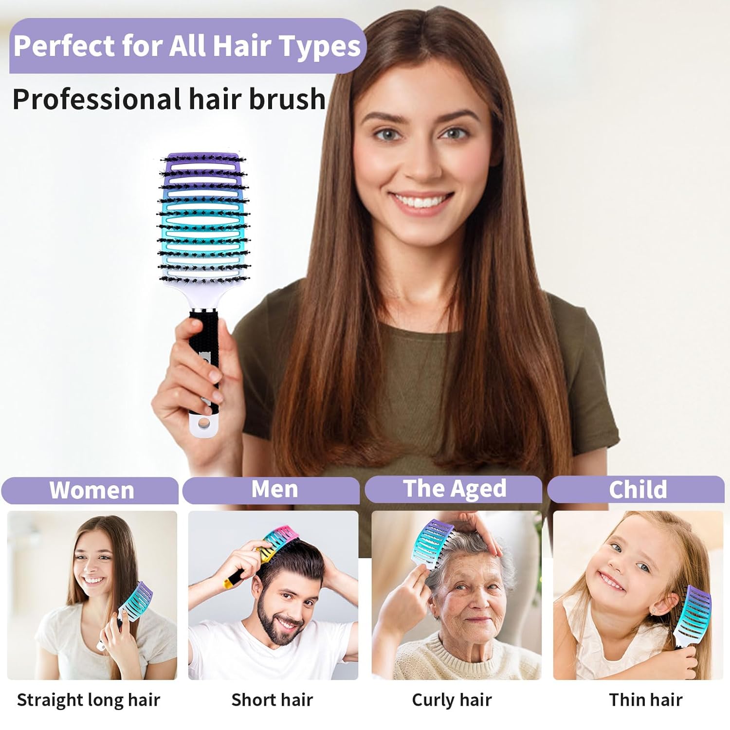 Hair Brushes for Women, HIPPIH Boar Bristle Hair Brush, Detangler Brush for Curly Hair, Vented Hairbrush Mens, 2Pack Detangling Brush for Black Natural Hair Blow Drying - Image 2