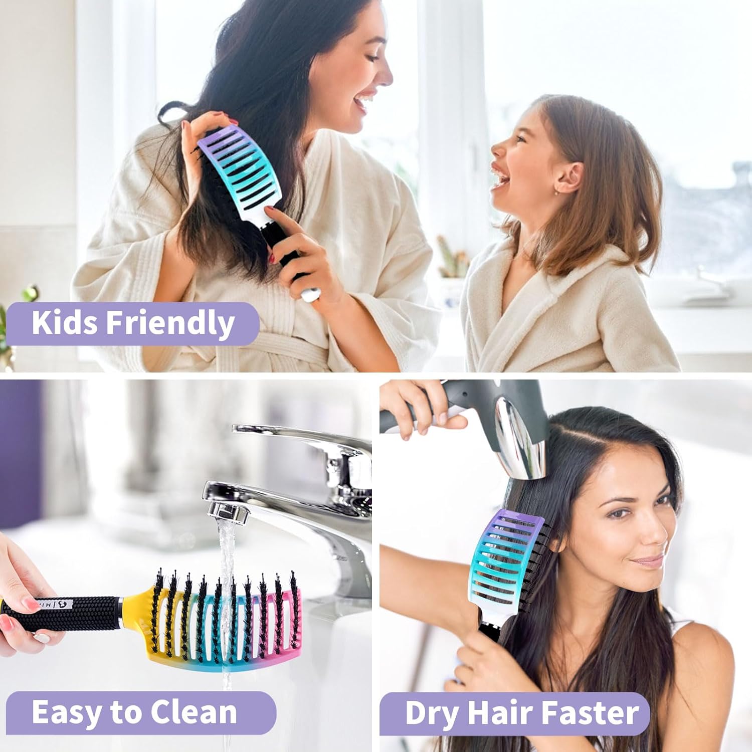 Hair Brushes for Women, HIPPIH Boar Bristle Hair Brush, Detangler Brush for Curly Hair, Vented Hairbrush Mens, 2Pack Detangling Brush for Black Natural Hair Blow Drying - Image 4