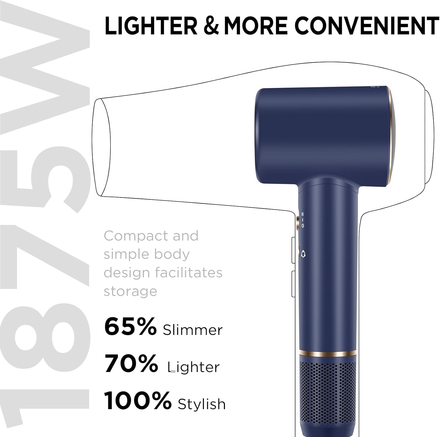 Hair Dryer, 110, 000 RPM Air-Sonic Blow Dryer with High-Speed Brushless Motor, Cool Care Dry Display & 200 Million Negative Ionic, PARWIN PRO BEAUTY 1875W Hairdryer for Home Travel,Prussian Blue - Image 7