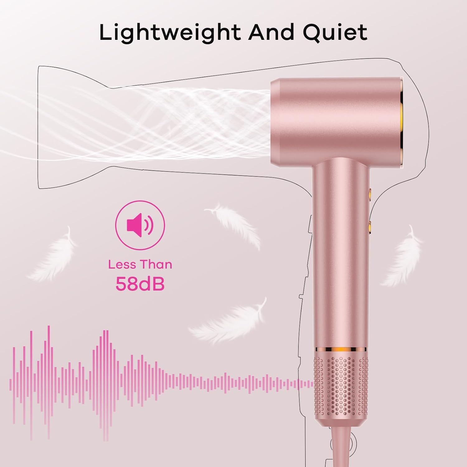 Hair Dryer, 110000 RPM High-Speed Blow Dryer 500 Millions Negative Ionic Care Hair Dryer for Fast Drying, 4 Temps/2 Speeds Lightweight Hairdryer with Magnetic Nozzle for Home Travel Women Man (Pink) - Image 6