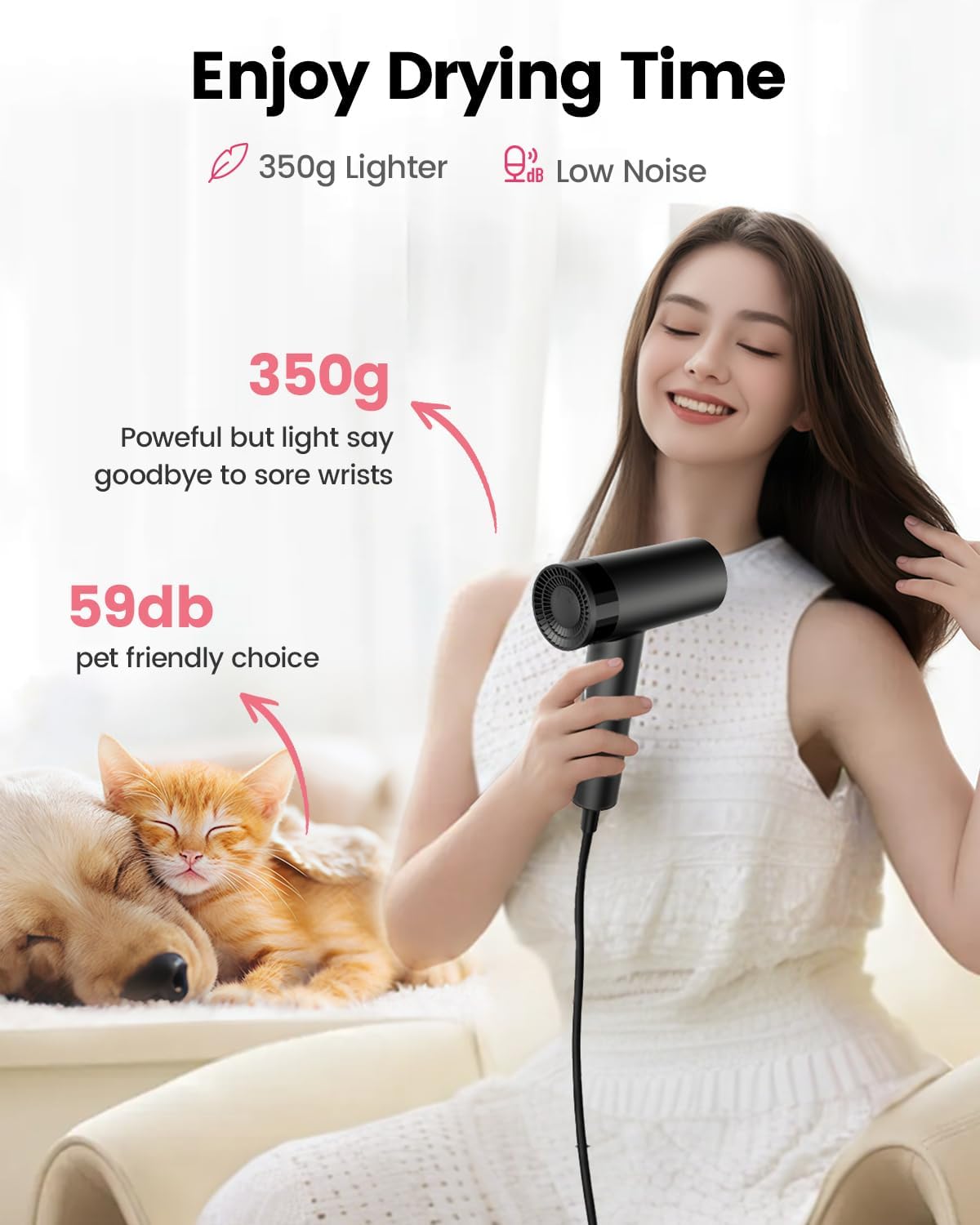 Hair Dryer, 110,000 RPM High-Speed Fast Drying Blow Dryer, 200 Million Ionic Lightweight Hairdryer with Diffuser, Magnetic Nozzle, 4 Temps & 2 Speeds, Low Noise for Women & Men, Black - Image 4