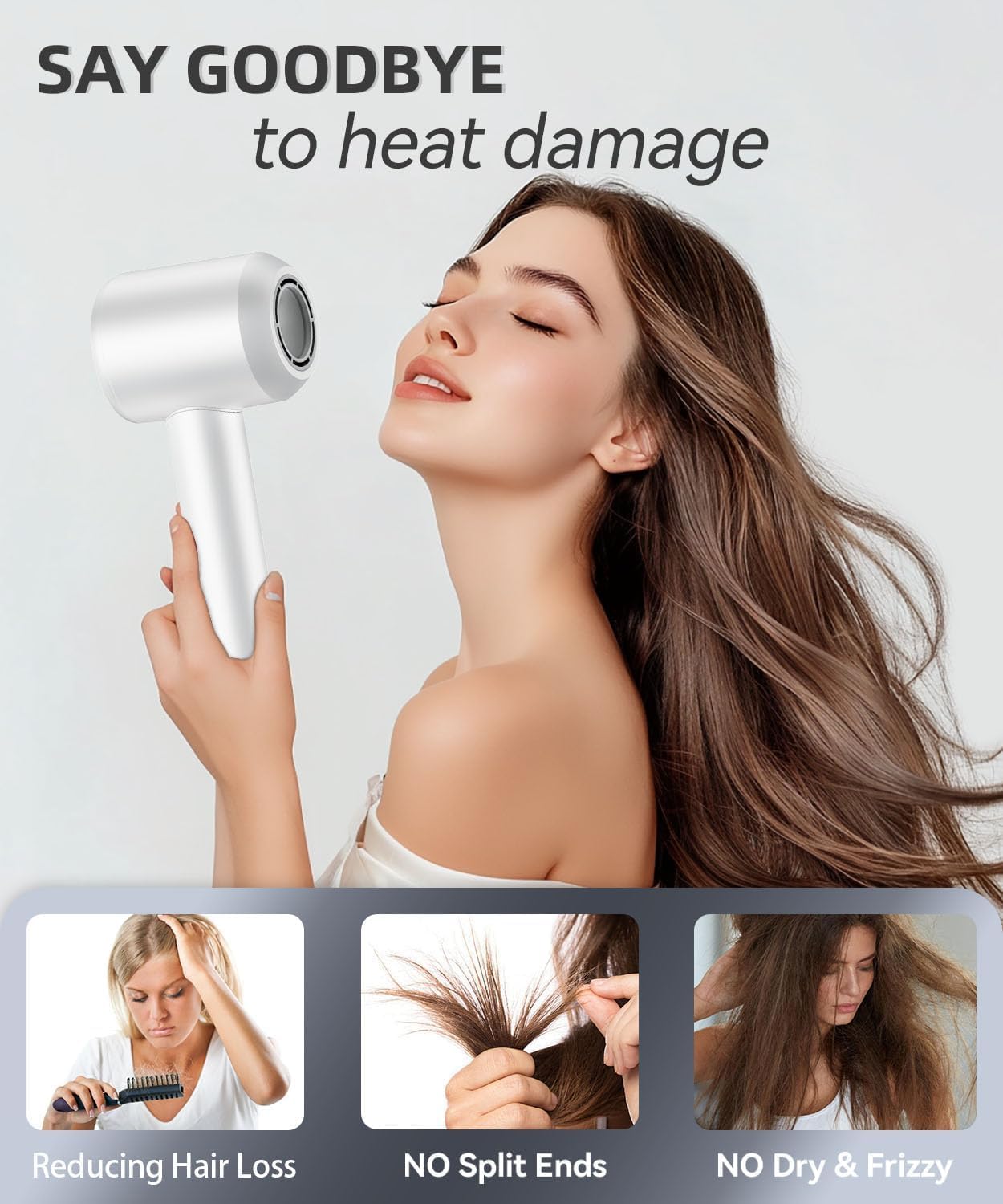 Hair Dryer, 140, 000 RPM High Speed Blow Dryer for Fast Drying, Negative Ionic Hair Dryers for Women, Thermo Control Lightweight Hairdryer for Home and Travel White - Image 7