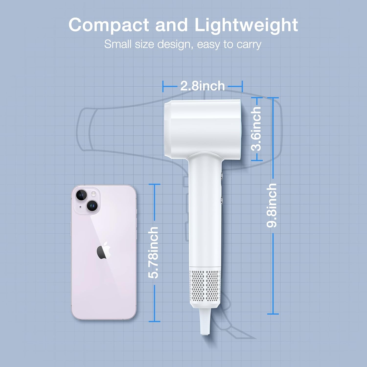 Hair Dryer, 1400W Negative Ionic Hair Dryer, Professional High Speed Hairdryer for Fast Drying, 3 Speeds and 5 Temps with HD Display, Low Noise Blow Dryer for Home Salon-White - Image 7