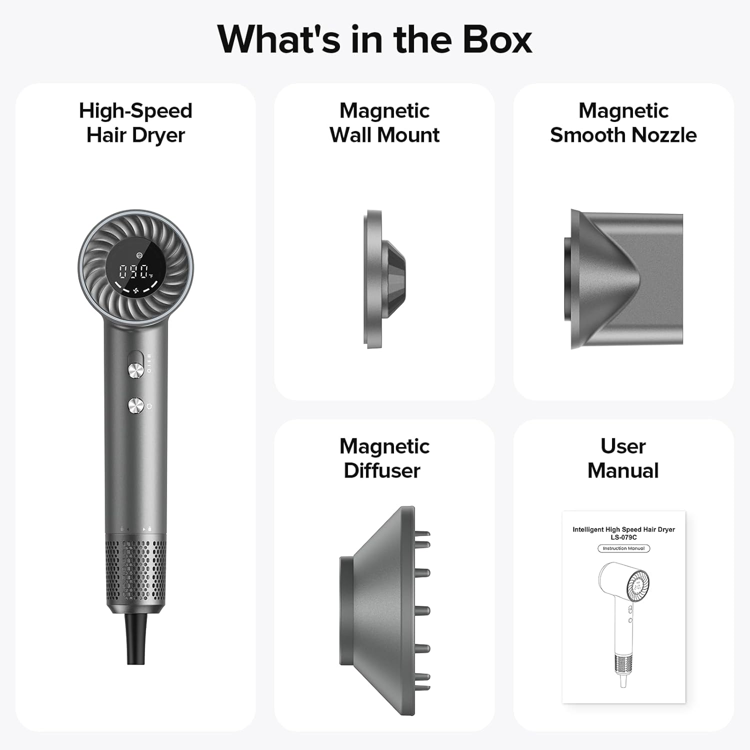 Hair Dryer, 150000 RPM Brushless Motor with 500M Negative Ions, Fast-Dry Lightweight Design, ThermoControl & Magnetic Nozzle/Diffuser, Low Noise Salon Blow Dryer for All Hair, Travel, Home - Image 8