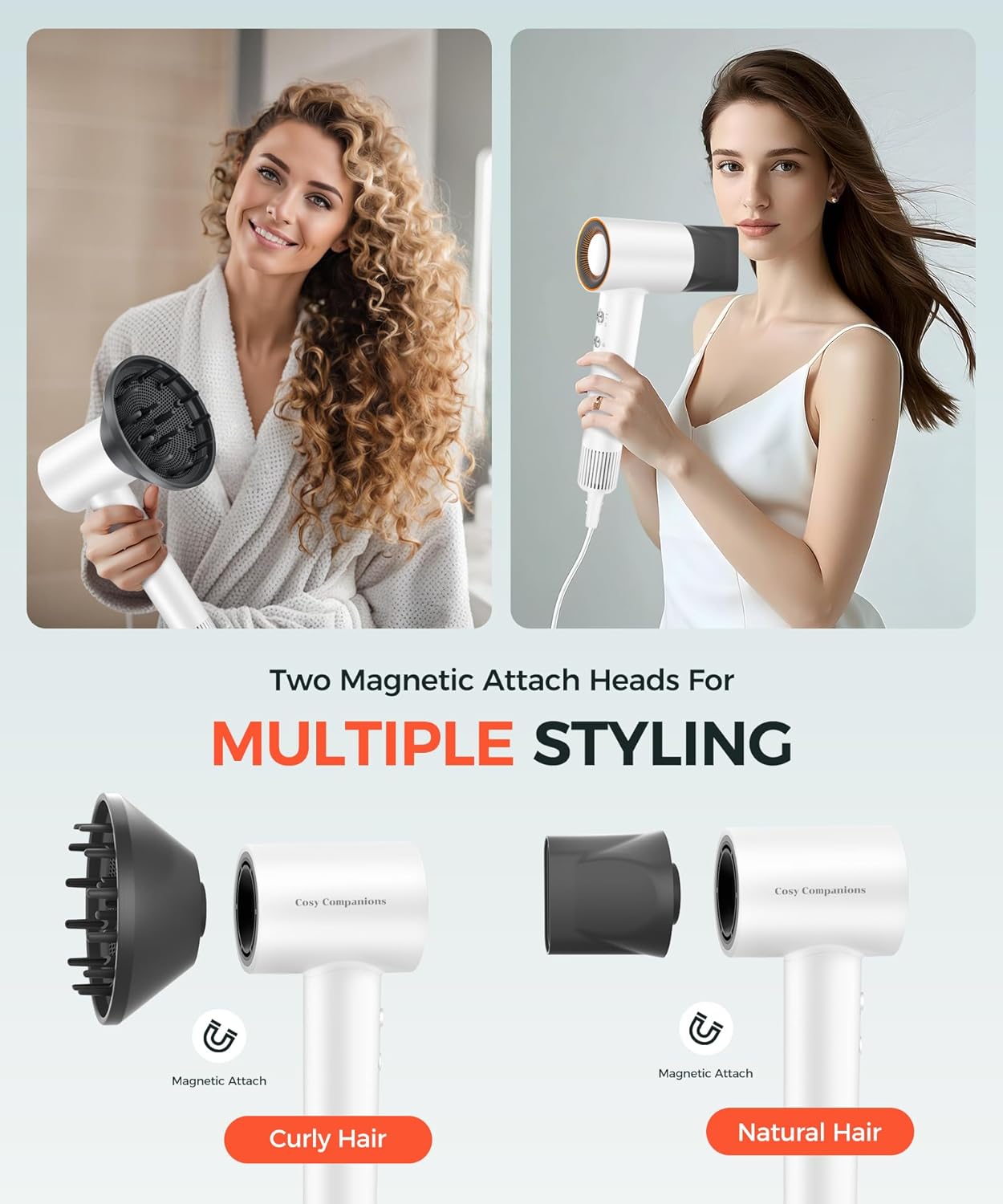 Hair Dryer, 150000 RPM High-Speed Blow Dryer with 500Million Negative Ions for Fast Drying, Lightweight & Thermo-Control, Hair Dryer with Diffuser and Nozzle, Ideal for Salon & Travel, White - Image 5