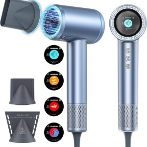 Hair Dryer, 150000 RPM High-Speed Brushless Motor Negative Ionic Hair Dryer for Fast Drying, Blow Dryer with LCD Display, 4 Temps & 3 Speeds and 2 Magnetic Nozzle Hairdryer for Woman Kids Salon