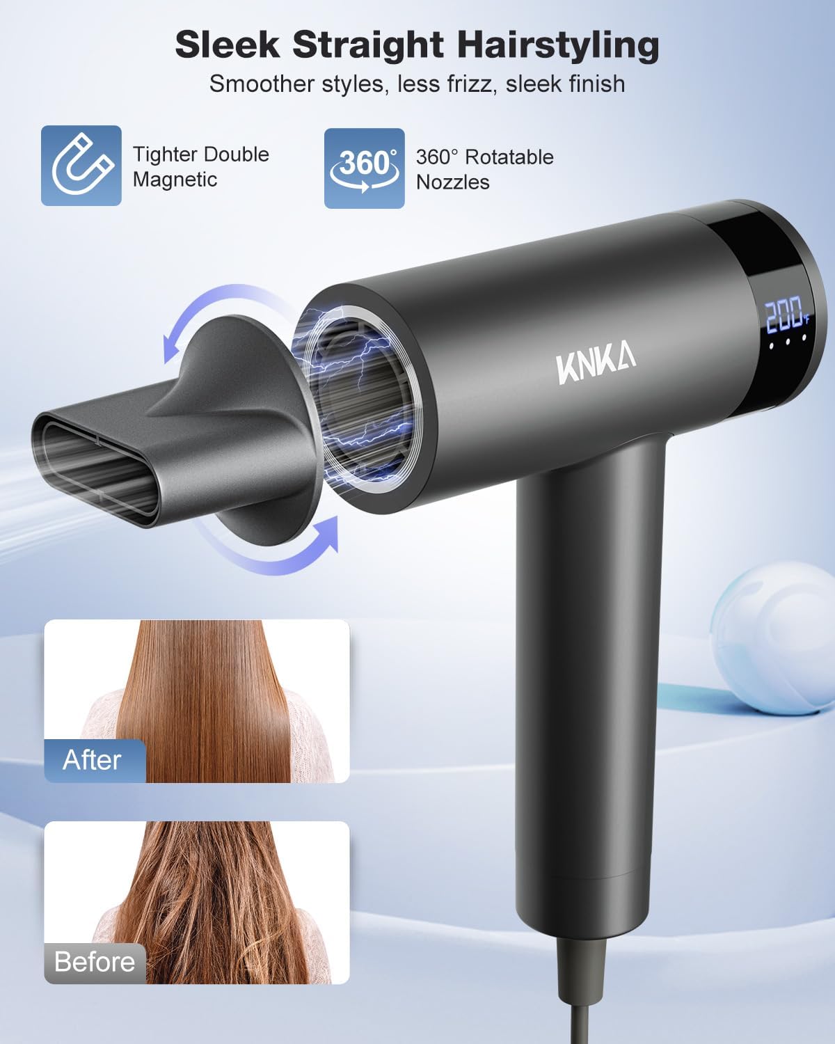 Hair Dryer, 1500W High Speed Low Noise Blow Dryer with 4 Temperatures & 3 Speed, Negative Ionic Hair Dryer, 110,000 RPM Hairdryer with Magnetic Nozzle, Fast Drying for Home, Travel, Gym, Grey - Image 4