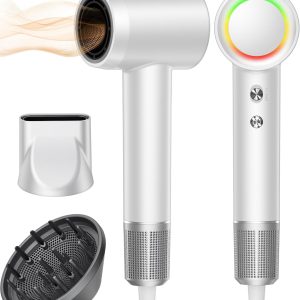 Hair Dryer, 160000 RPM Professional High-Speed Blow Dryer 500 Millions Negative Ionic Care Hair Dryer for Fast Drying, Low Noise Thermo-Control Hairdryer, Travel with Magnetic Diffuser & Nozzle, White