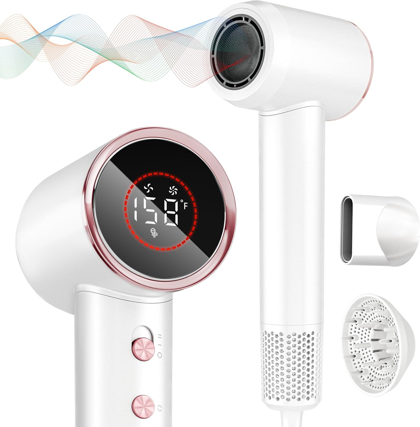 Hair Dryer, 160000 RPM Professional High Speed Ionic Blow Dryer 200 Million Negative Ions & Heat-Control & Low Noise Hairdryer with Magnetic Diffuser for Faster Drying All Hair Types, No Heat Damage