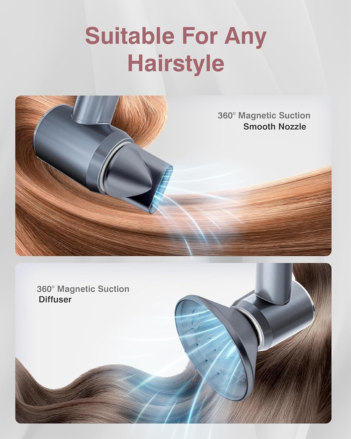 Hair Dryer, 160000 RPM Professional High Speed Ionic Blow Dryer 200 Million Negative Ions & Heat-Control & Low Noise Hairdryer with Magnetic Diffuser for Faster Drying All Hair Types, No Heat Damage - Image 4