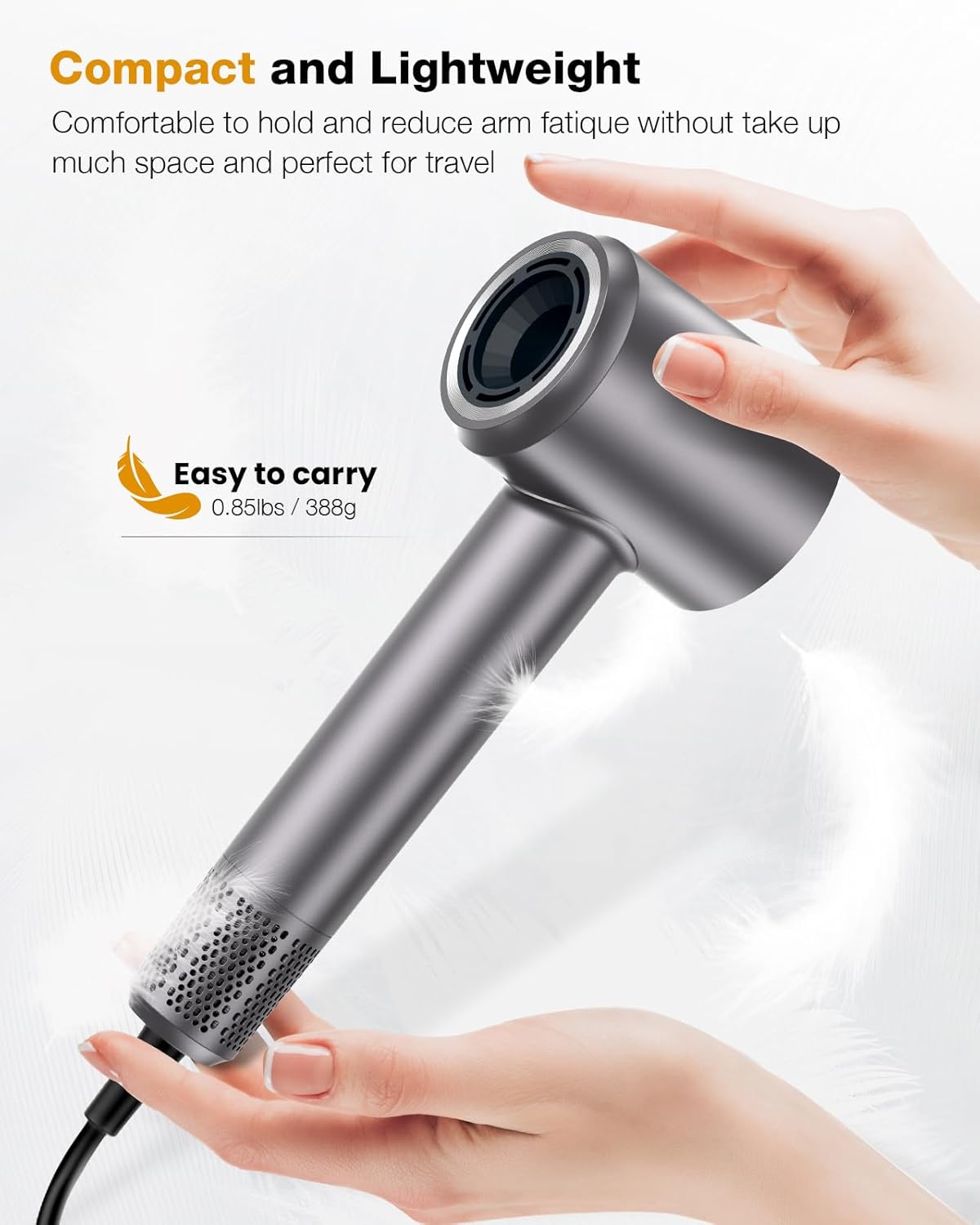 Hair Dryer, 160000 RPM Professional High Speed Ionic Blow Dryer for Fast Drying, 5 Temps Quiet Hair Dryer with HD Display for Women, Low Noise Blow Dryer for Home Salon-Grey - Image 6
