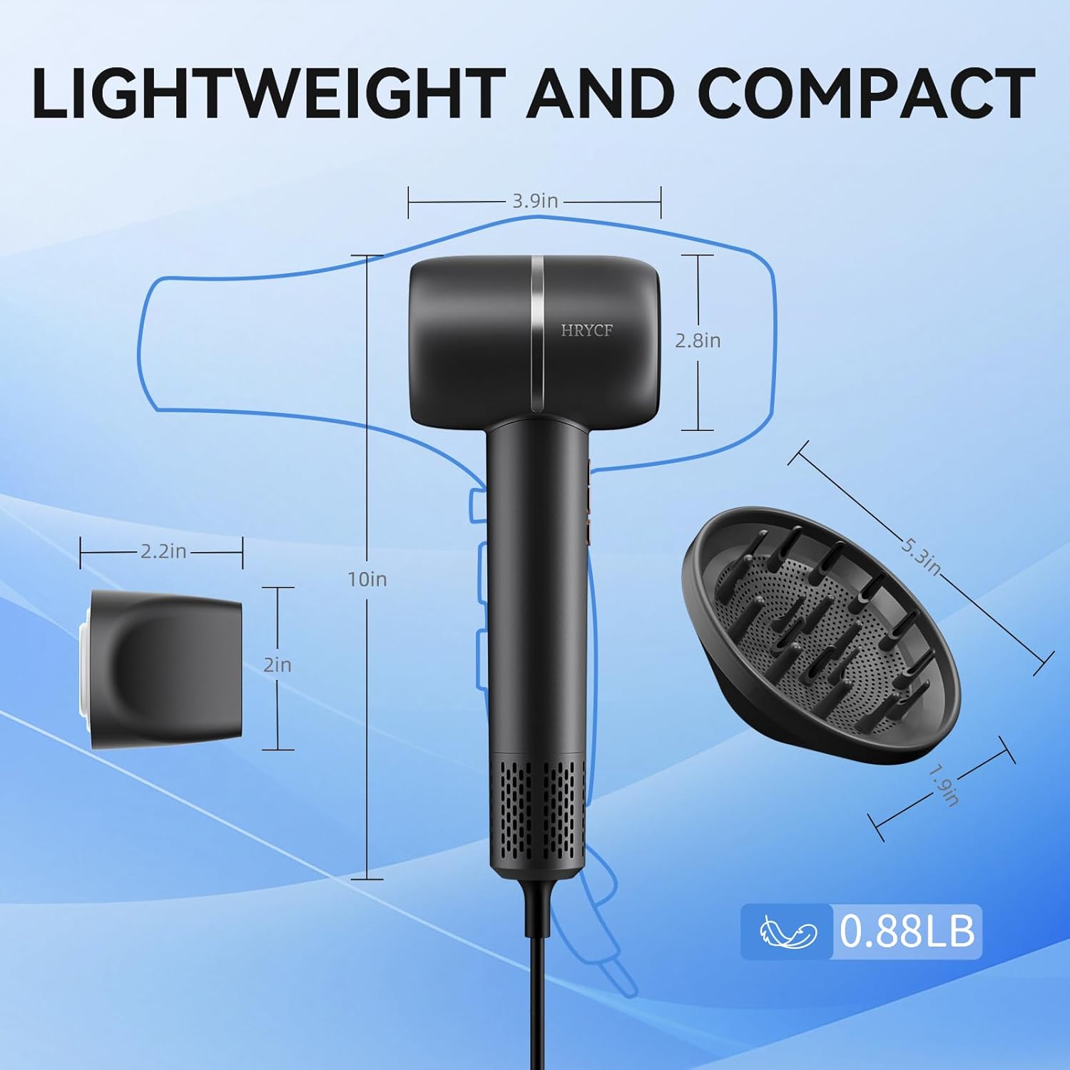 Hair Dryer, 160000RPM High Speed Hair Dryer,Professional Blow Dryer 500 Millions Negative Ionic Care Fast Drying Ionic Blow Dryer, Thermo-Control Low Noise with Magnetic Nozzle & Diffuser, Black - Image 7