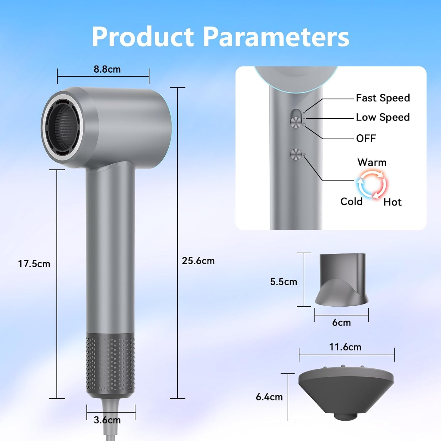 Hair Dryer, 240000 Rpm High-Speed Brushless Motor Blow Dryer 500 Millions Negative Ionic hairdryer for Fast Drying, Quiet Thermo-Control Hair dryers for Women Home Travel Salon with Magnetic Diffuser - Image 5