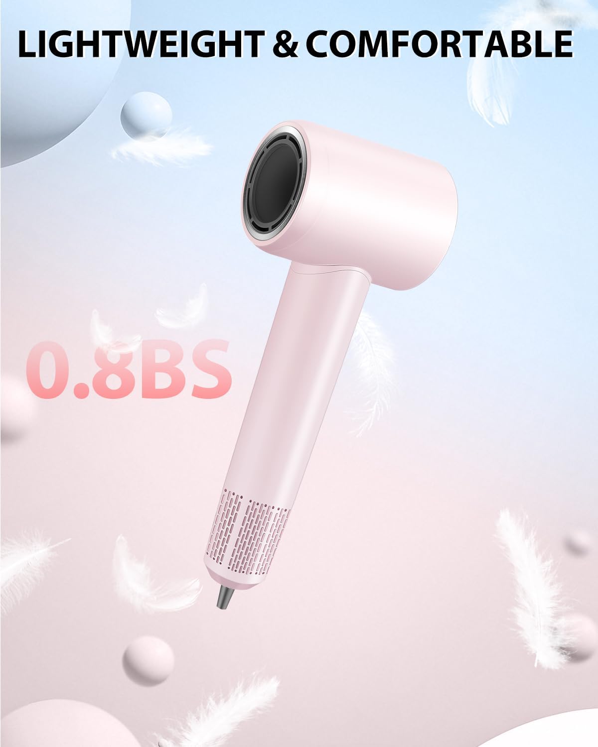 Hair Dryer Blow Dryer,180000 RPM High-Speed Brushless Motor 500 Millions Negative Ionic hairdryer for Fast Drying, Quiet Thermo-Control Hair dryers for Women Home Travel Salon (Pink) - Image 8