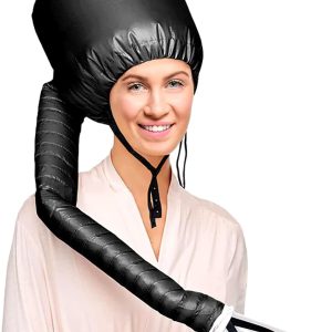 Hair Dryer Bonnet Attachment, Portable Blow Dryer, Soft Adjustable Hooded Bonnet with Stretchable Grip and Extended Hose Length Fits All Head Sizes & All Hair Styling (Black)