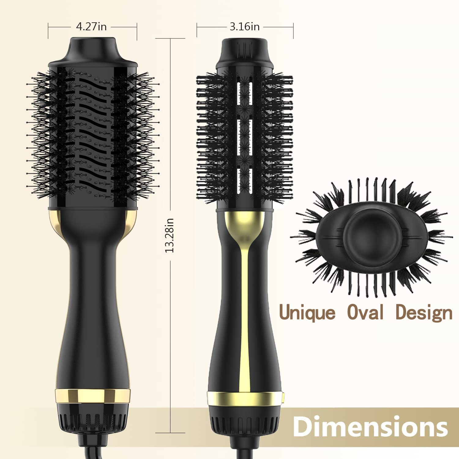 Hair Dryer Brush, 4 in 1 One Step Hair Dryer and Styler Volumizer Professional Hot Air Brush with Negative Ion Anti-frizz Blowout for Drying, Straightening Curling - Black Gold - Image 7