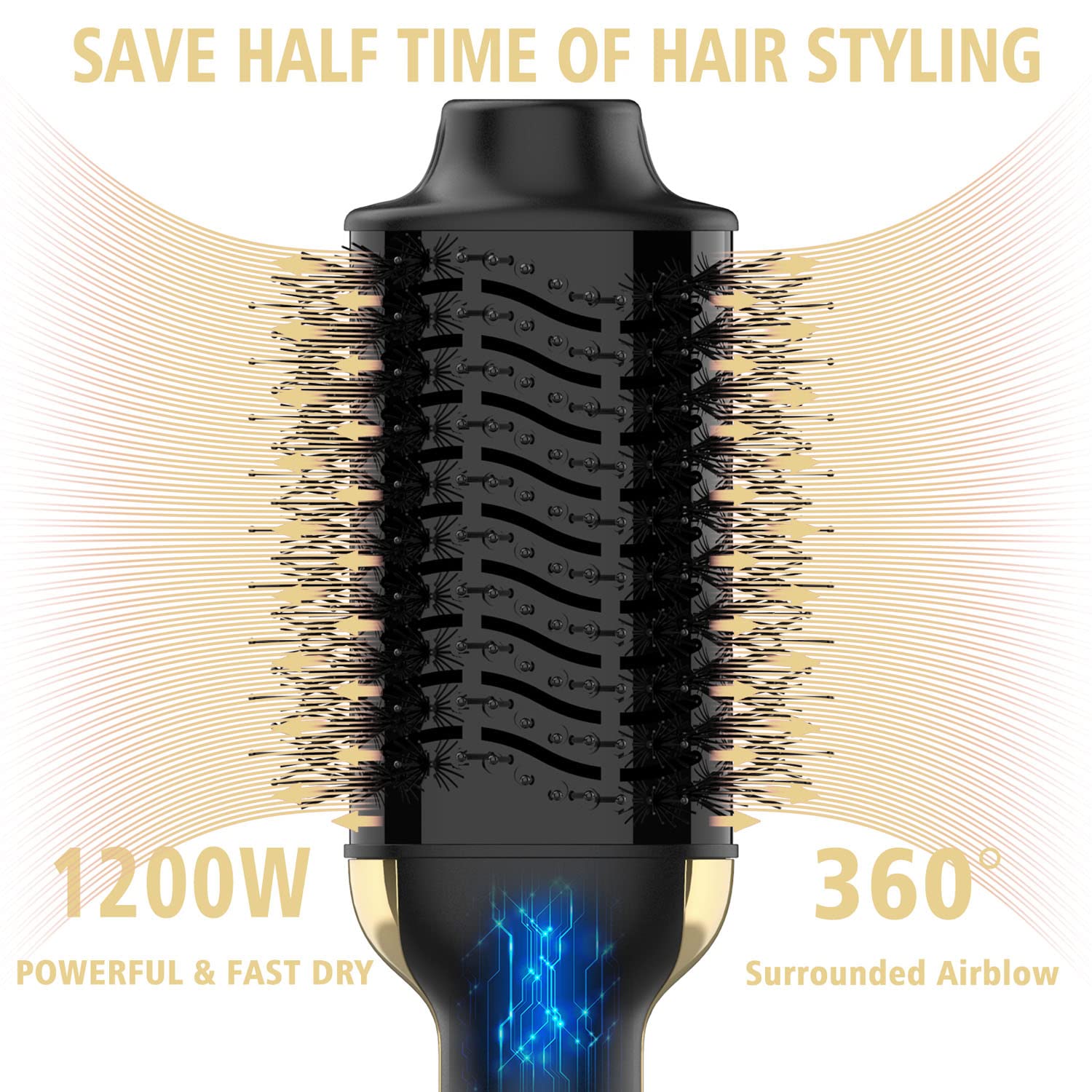 Hair Dryer Brush, 4 in 1 One Step Hair Dryer and Styler Volumizer Professional Hot Air Brush with Negative Ion Anti-frizz Blowout for Drying, Straightening Curling - Black Gold - Image 4